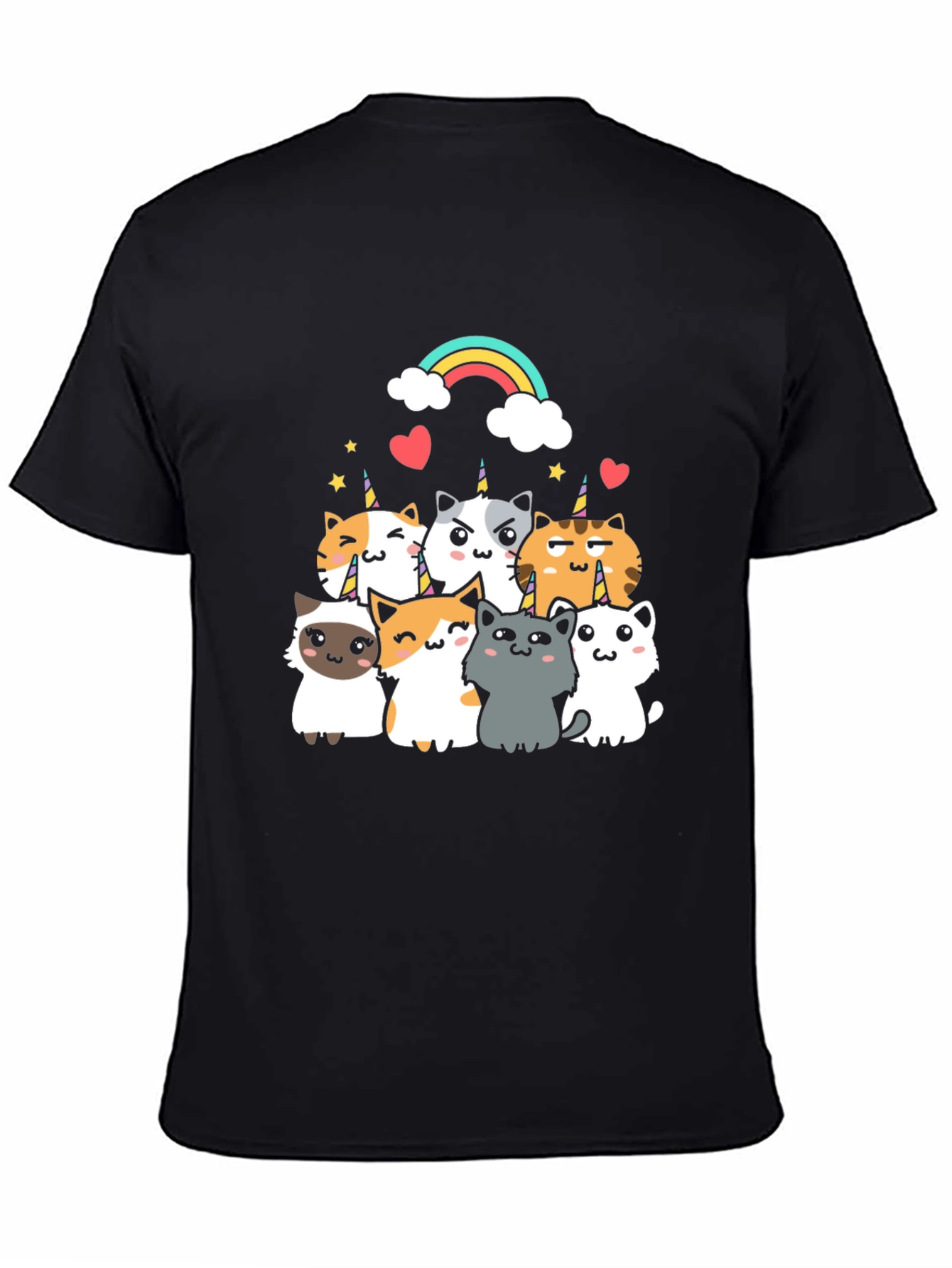 Cute Unicorn Cat T-Shirt - Black