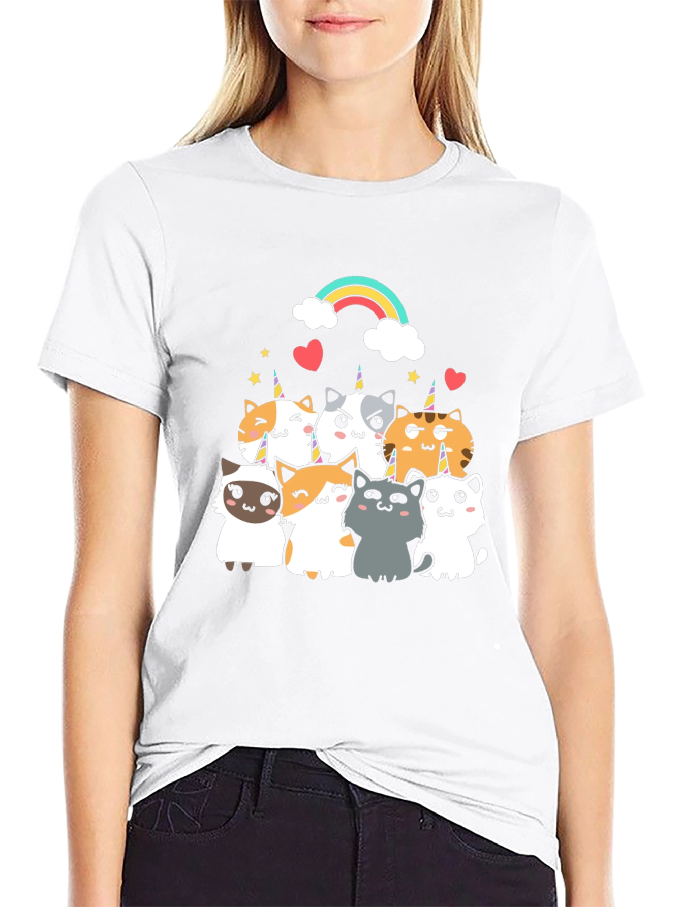 Cute Unicorn Cat T-Shirt - Black