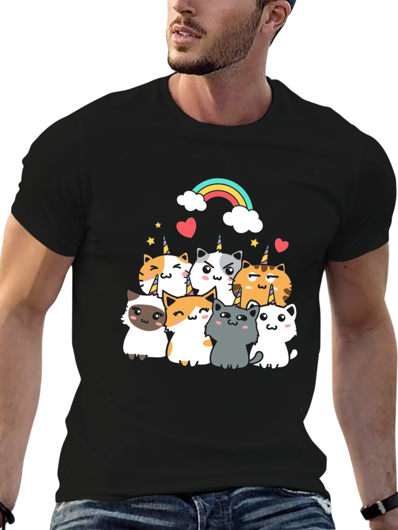 Cute Unicorn Cat T-Shirt - Black