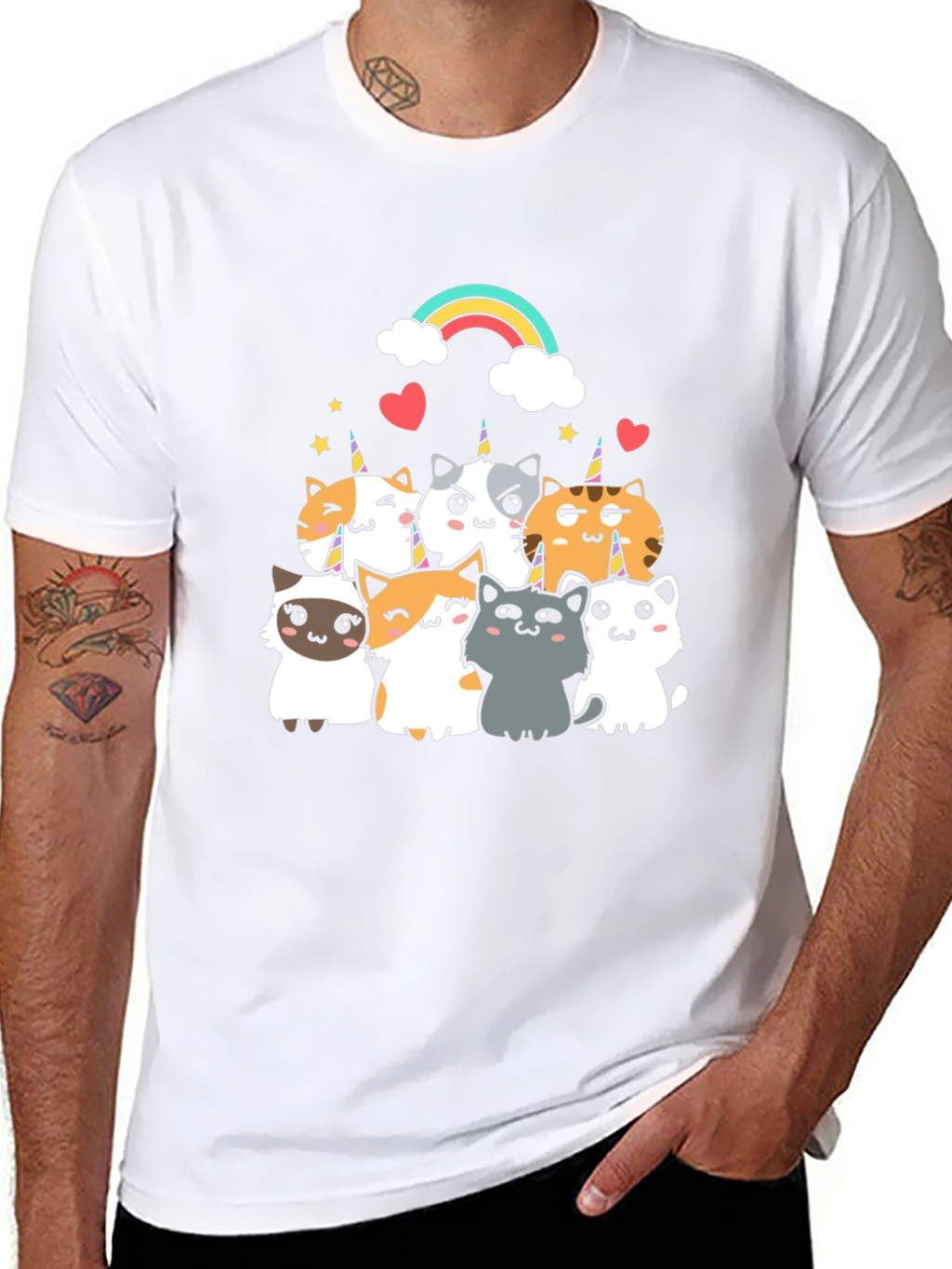 Cute Unicorn Cat T-Shirt - Black