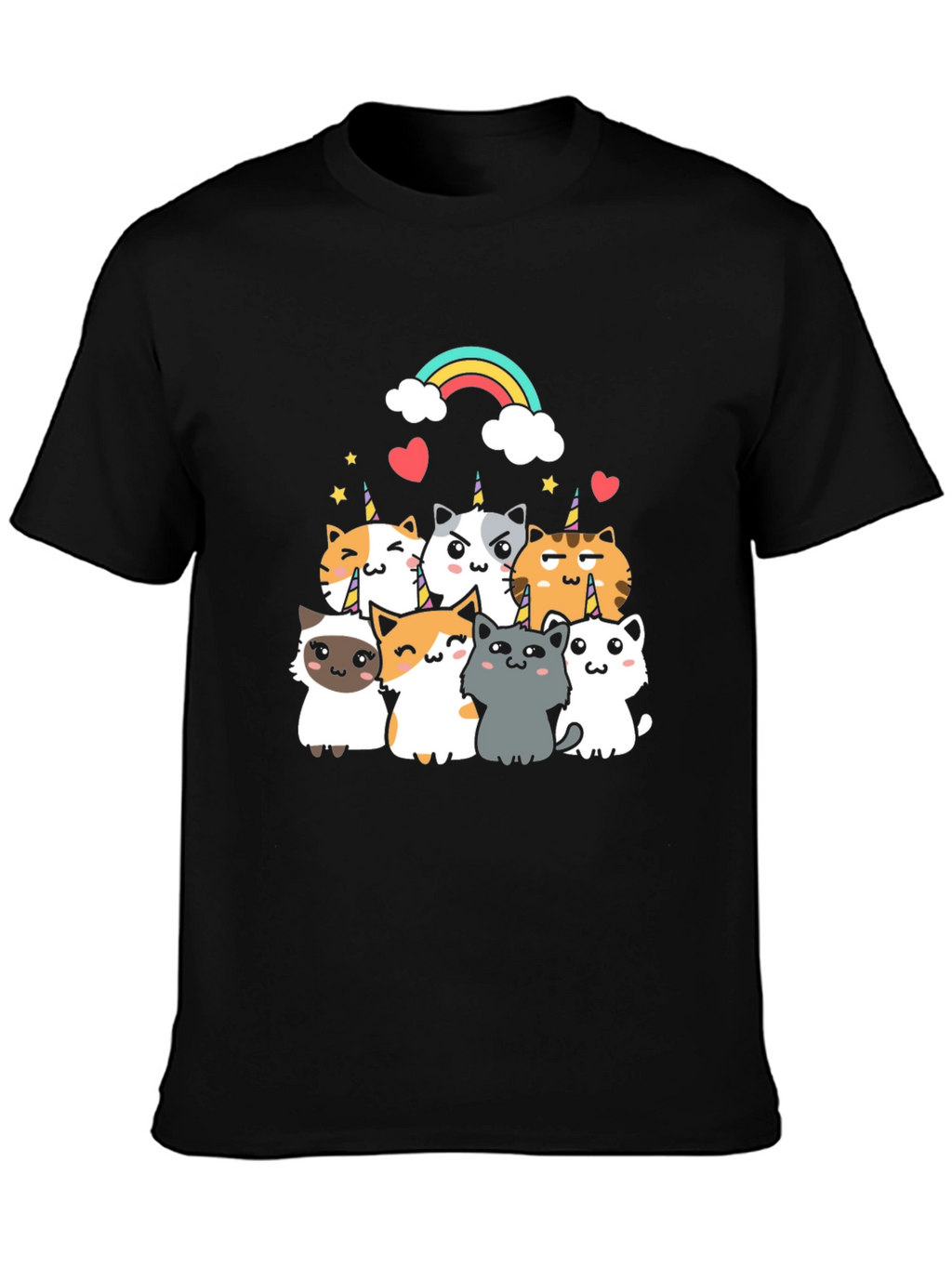 Cute Unicorn Cat T-Shirt - Black