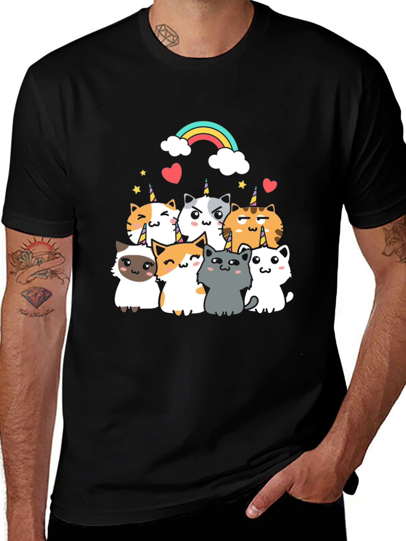 Cute Unicorn Cat T-Shirt - Black