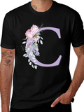 Floral Letter C Black T-Shirt