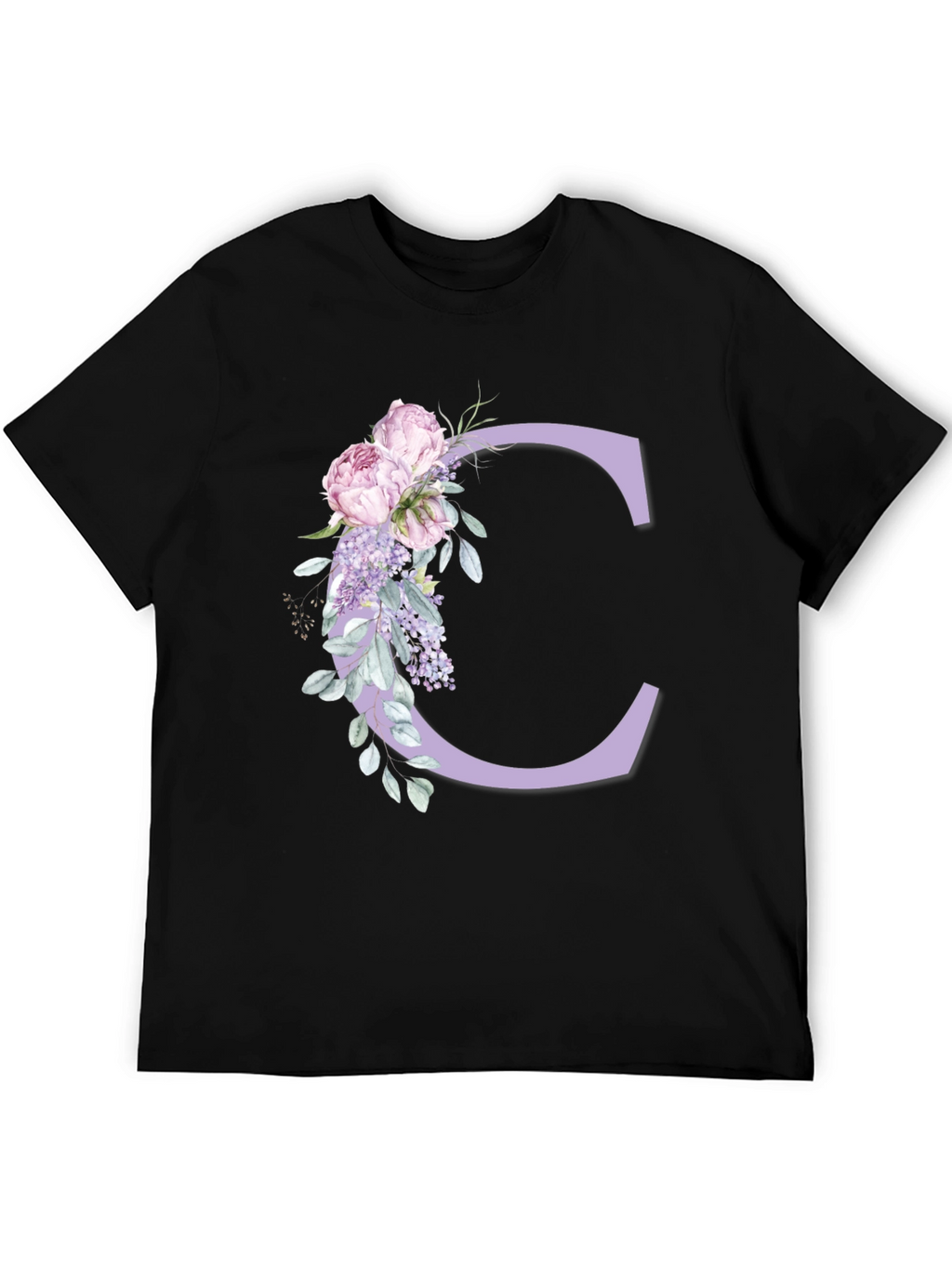 Floral Letter C Black T-Shirt