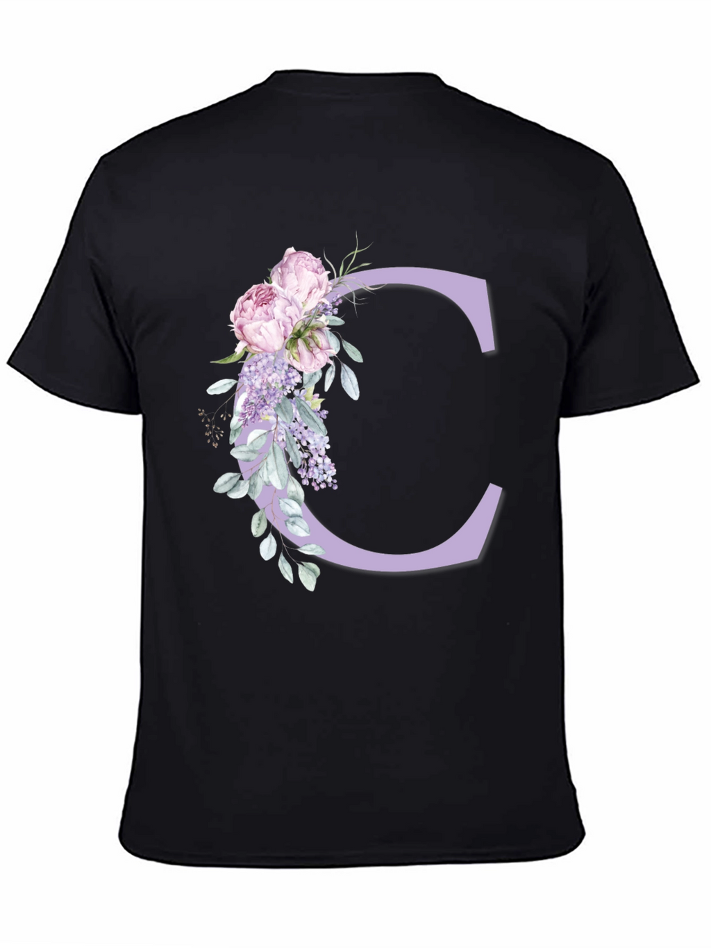 Floral Letter C Black T-Shirt