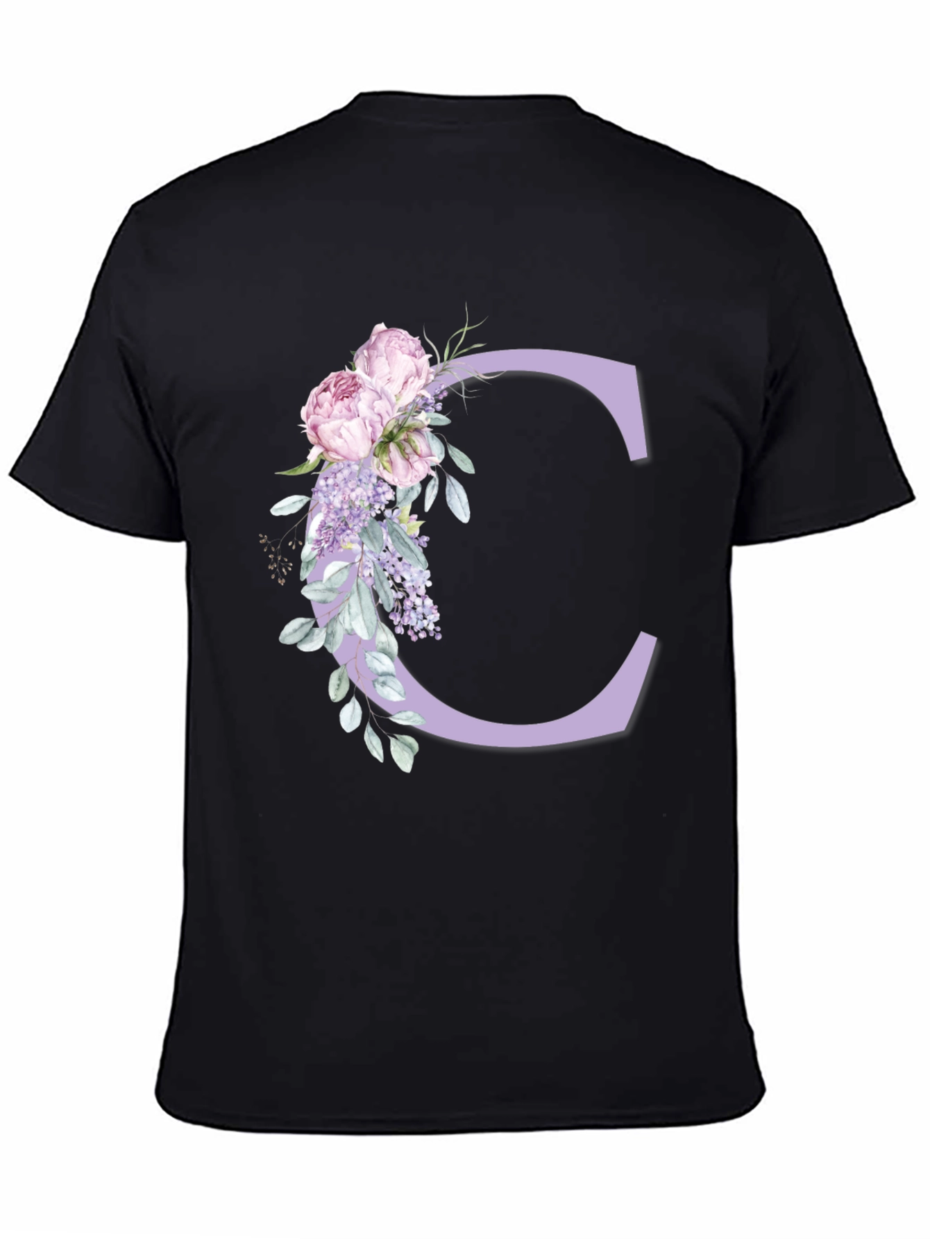 Floral Letter C Black T-Shirt