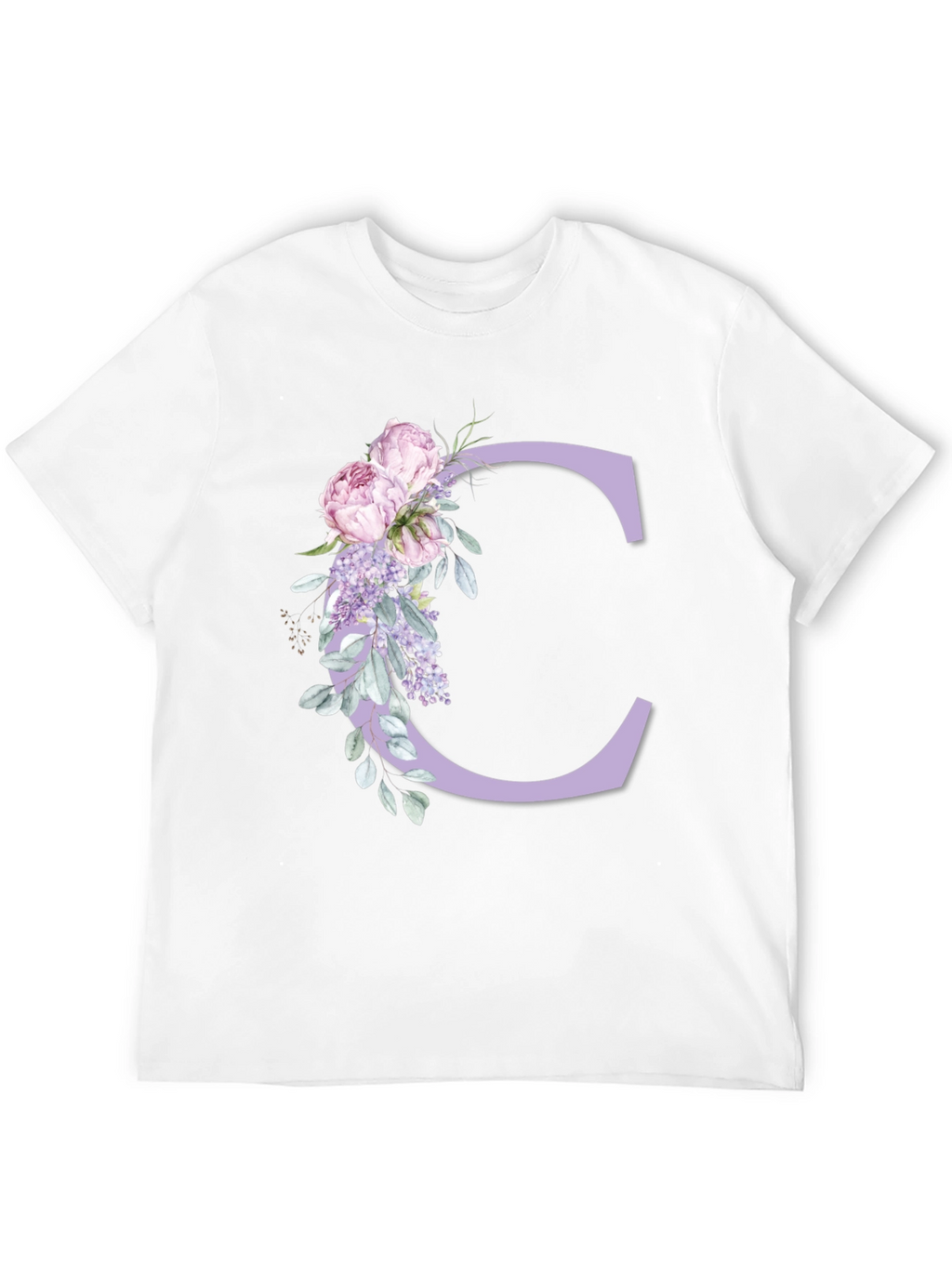 Floral Letter C Black T-Shirt