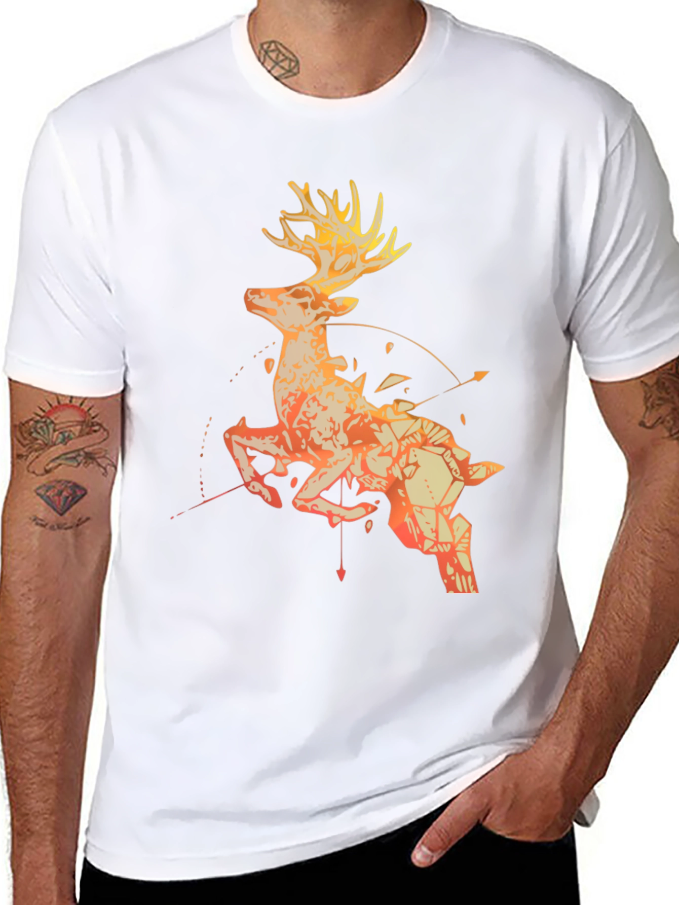 Geometric Deer Graphic Tee - Black