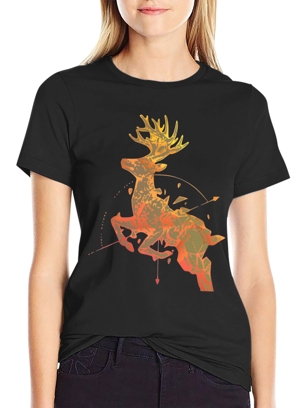 Geometric Deer Graphic Tee - Black