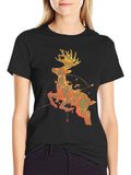 Geometric Deer Graphic Tee - Black