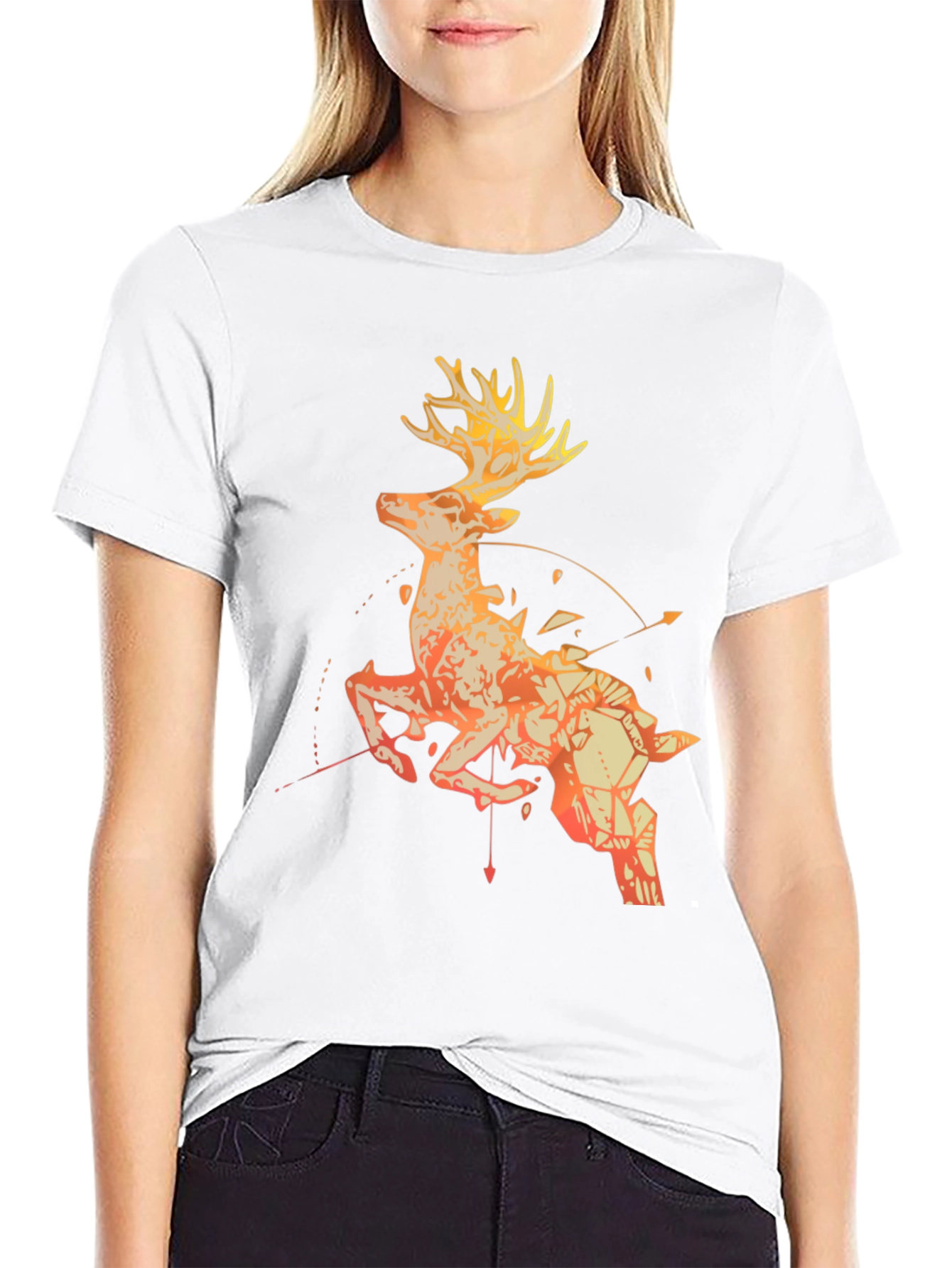 Geometric Deer Graphic Tee - Black