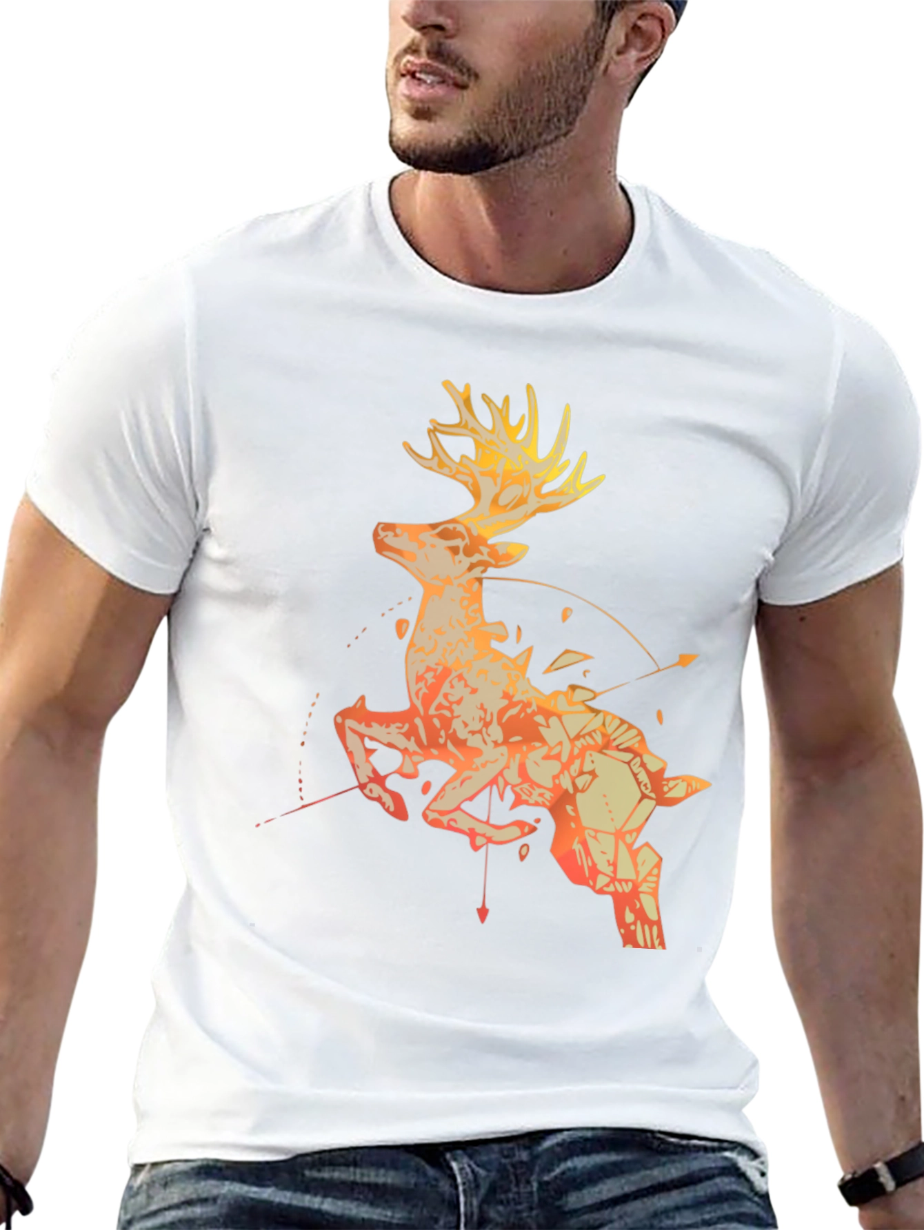 Geometric Deer Graphic Tee - Black