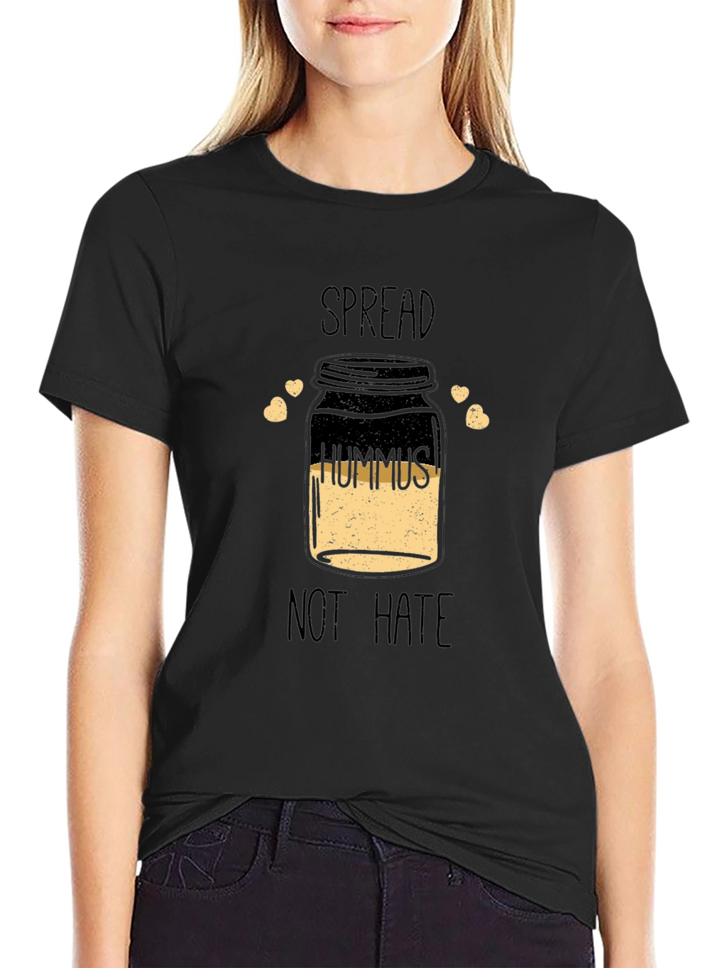 Spread Hummus Not Hate Black Graphic T-Shirt