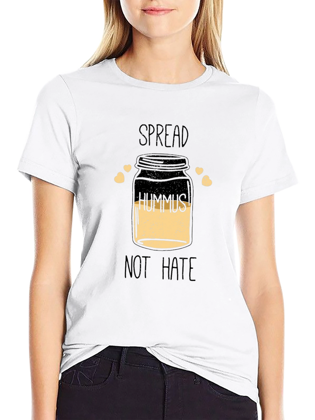 Spread Hummus Not Hate Black Graphic T-Shirt