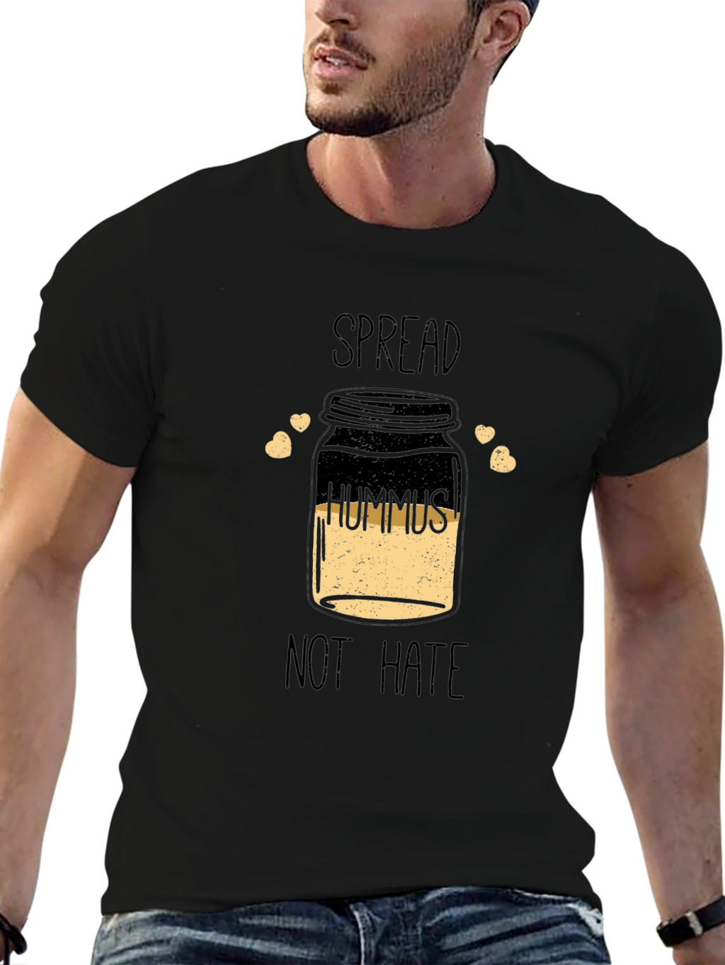 Spread Hummus Not Hate Black Graphic T-Shirt