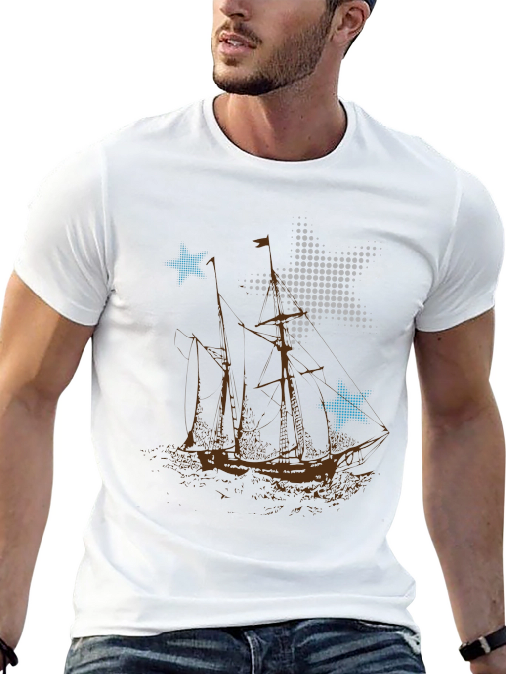 Nautical Stars & Sailboat Graphic T-Shirt