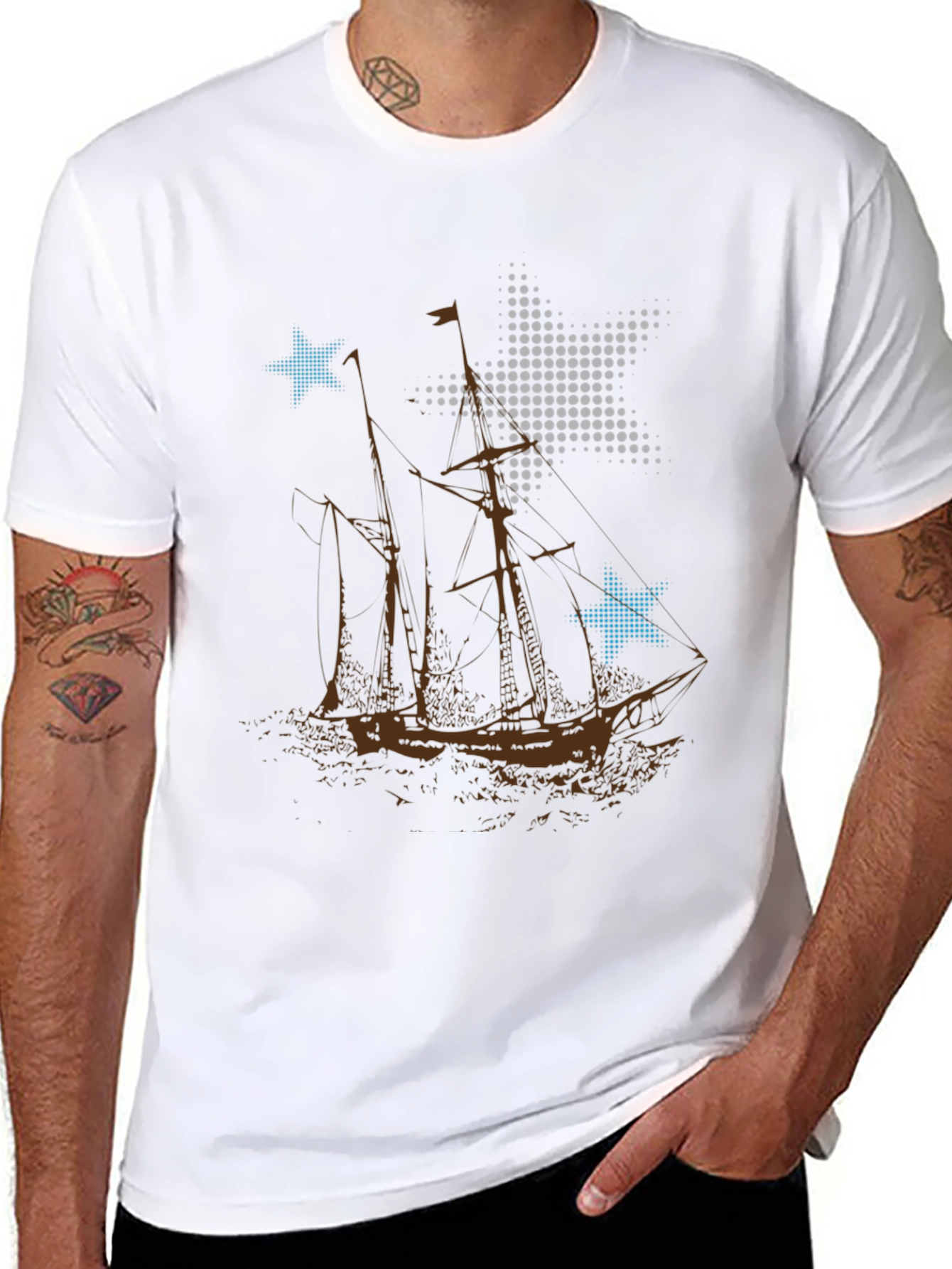 Nautical Stars & Sailboat Graphic T-Shirt