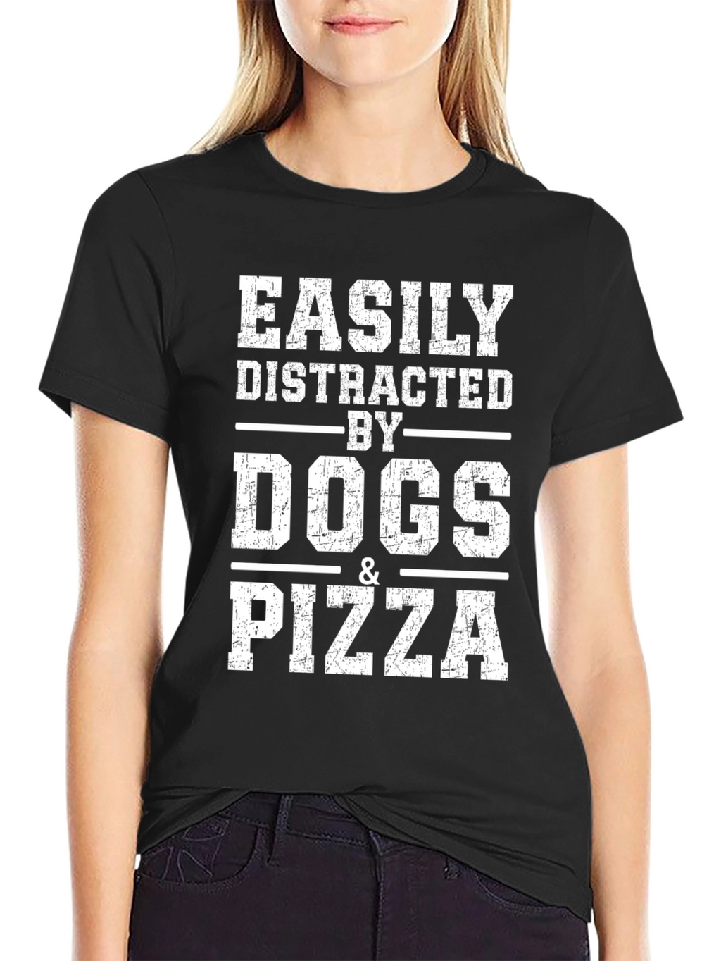 Easily Distracted By Dogs & Pizza Graphic T-Shirt