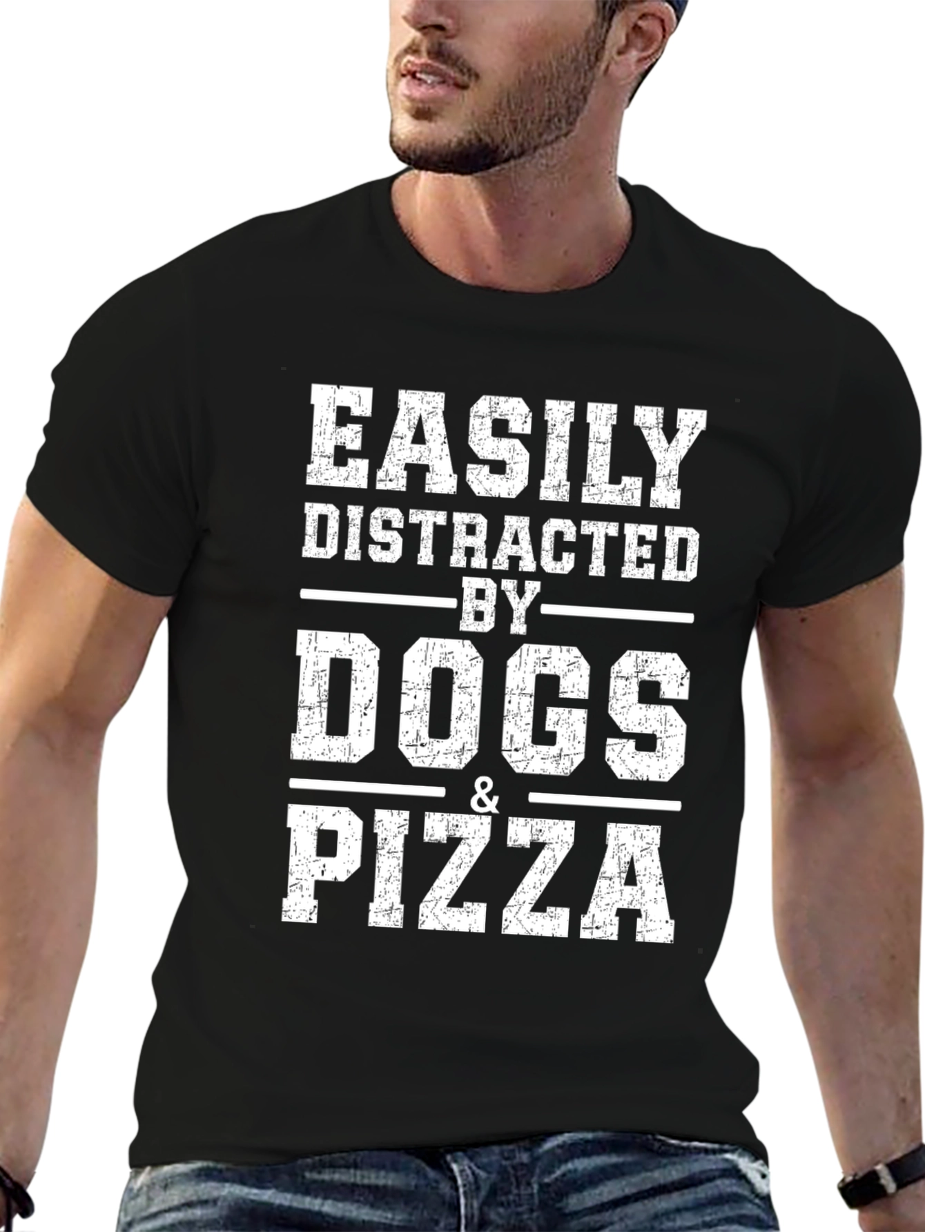 Easily Distracted By Dogs & Pizza Graphic T-Shirt