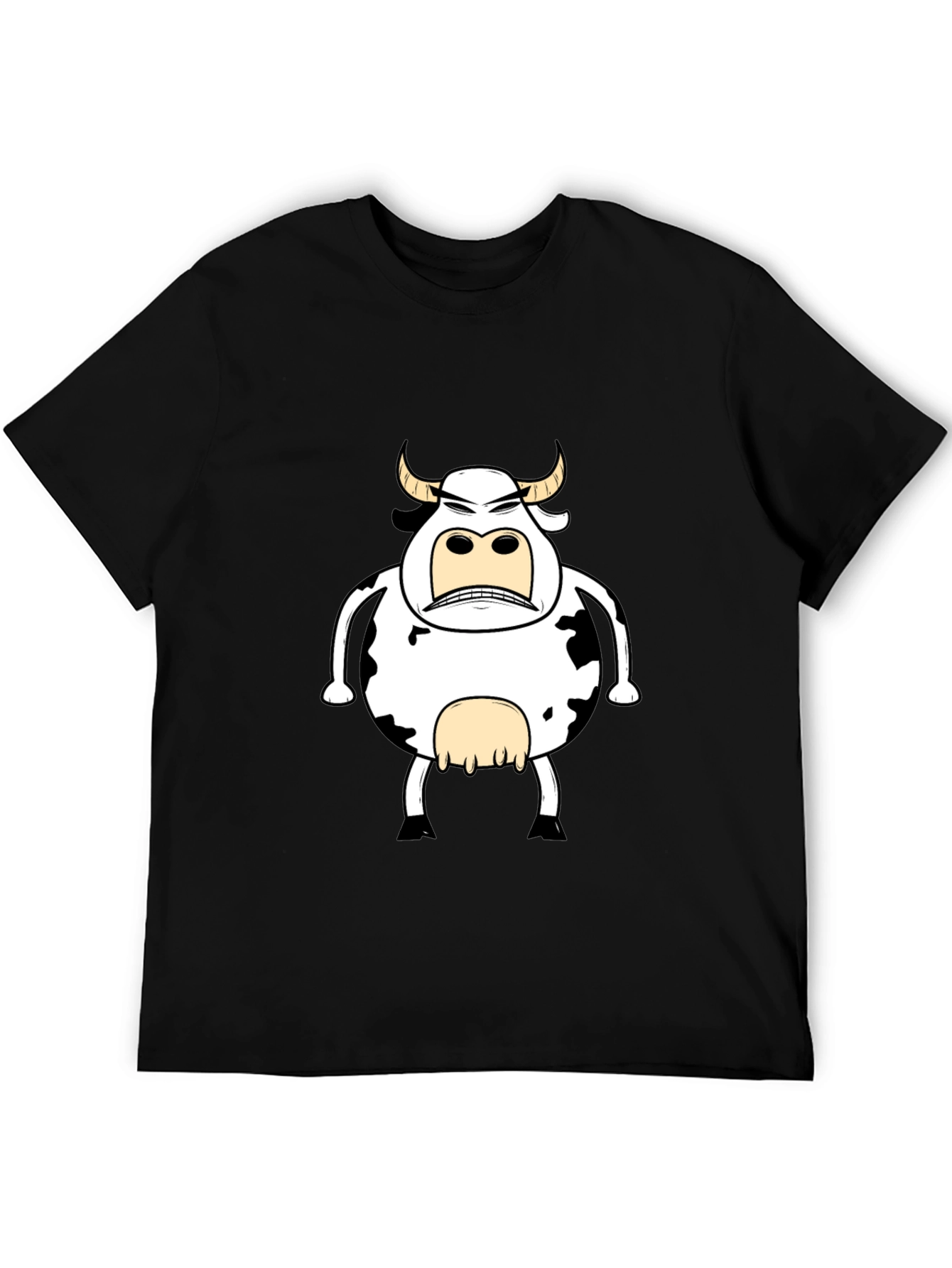 Funny Angry Cow Graphic T-Shirt - Black Cotton Tee