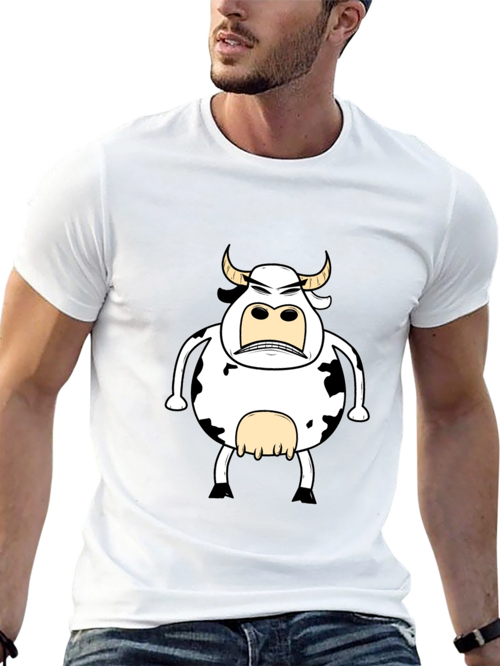 Funny Angry Cow Graphic T-Shirt - Black Cotton Tee