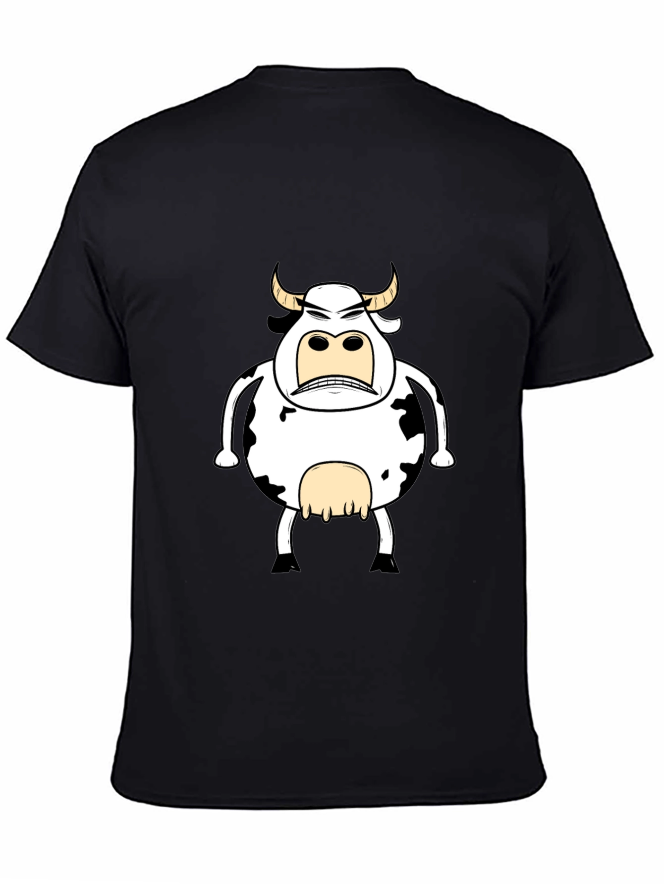 Funny Angry Cow Graphic T-Shirt - Black Cotton Tee