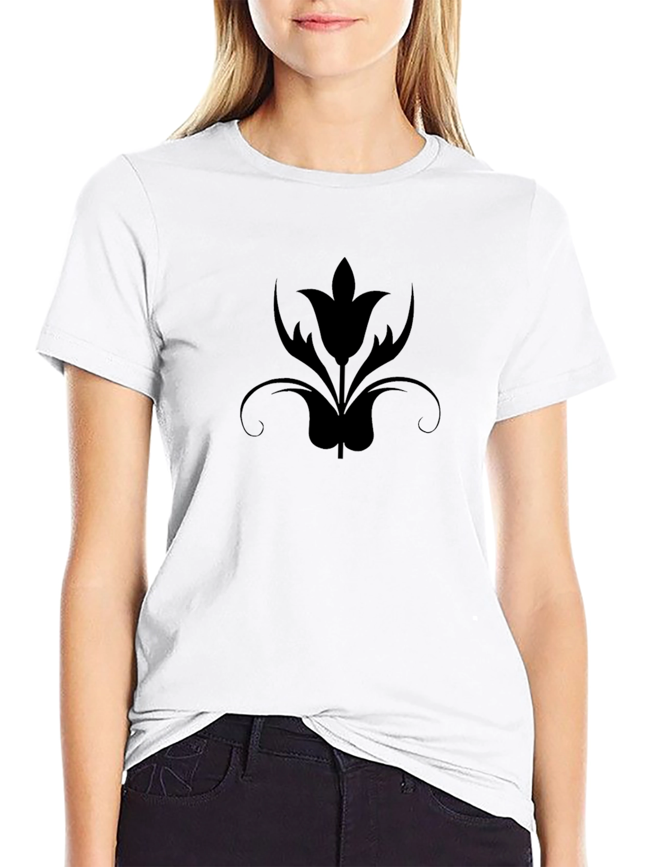 Mens Black T-Shirt with Floral Design