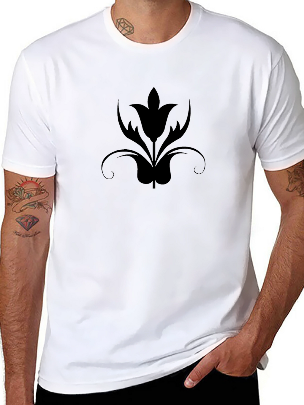 Mens Black T-Shirt with Floral Design