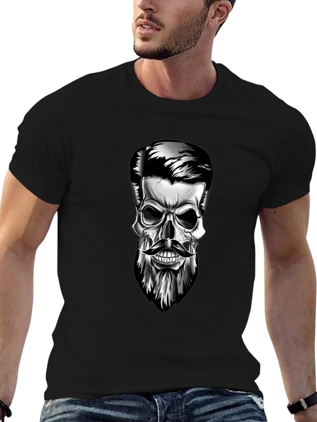 Skull with Beard Graphic T-Shirt - Stylish Mens Tee