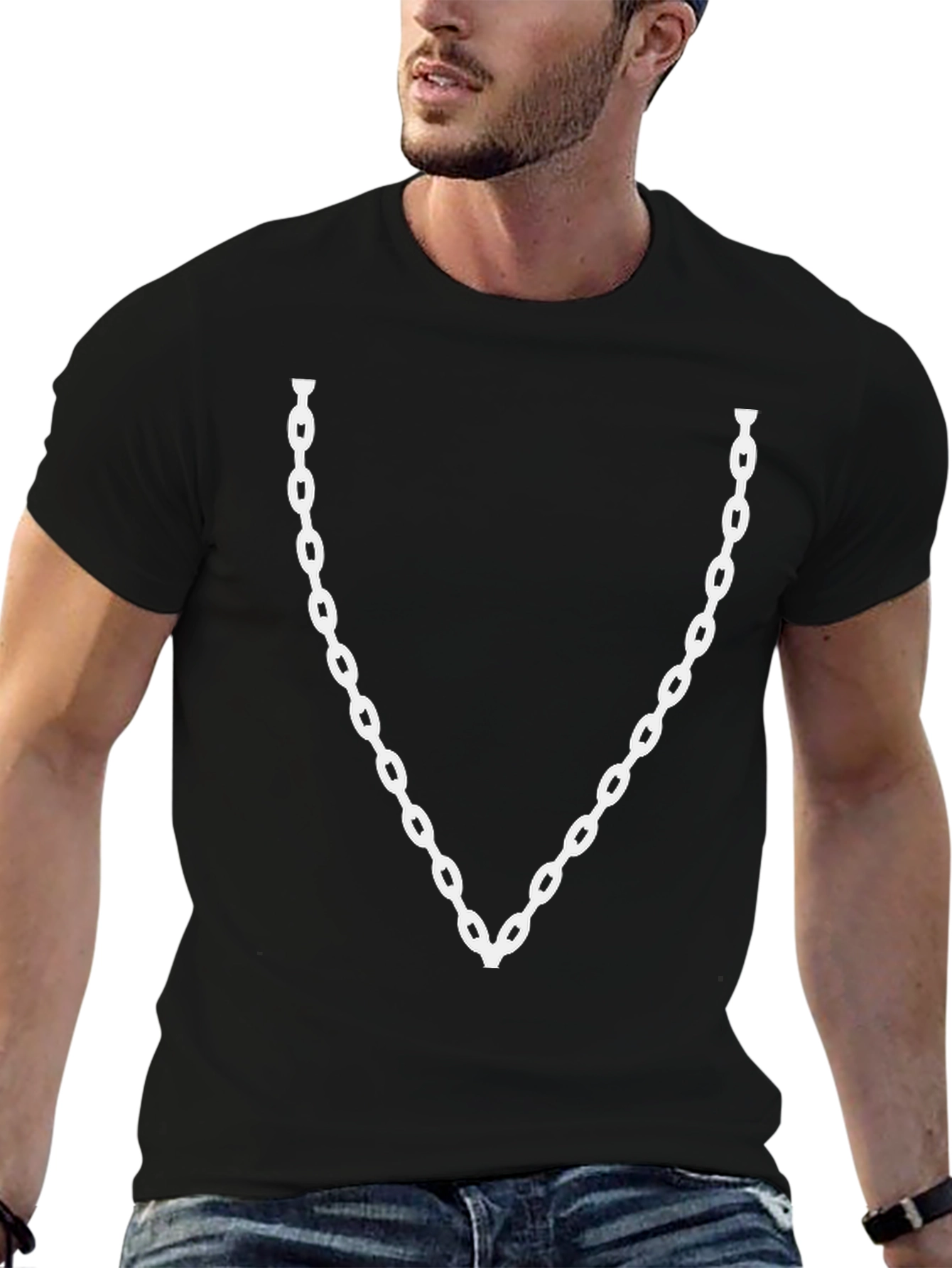Chain Print Black T-Shirt - Statement Tee