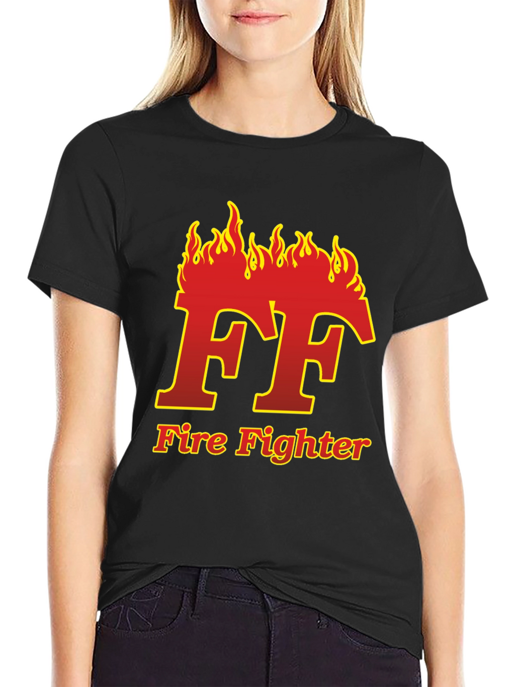 Firefighter Flame Logo Black T-Shirt