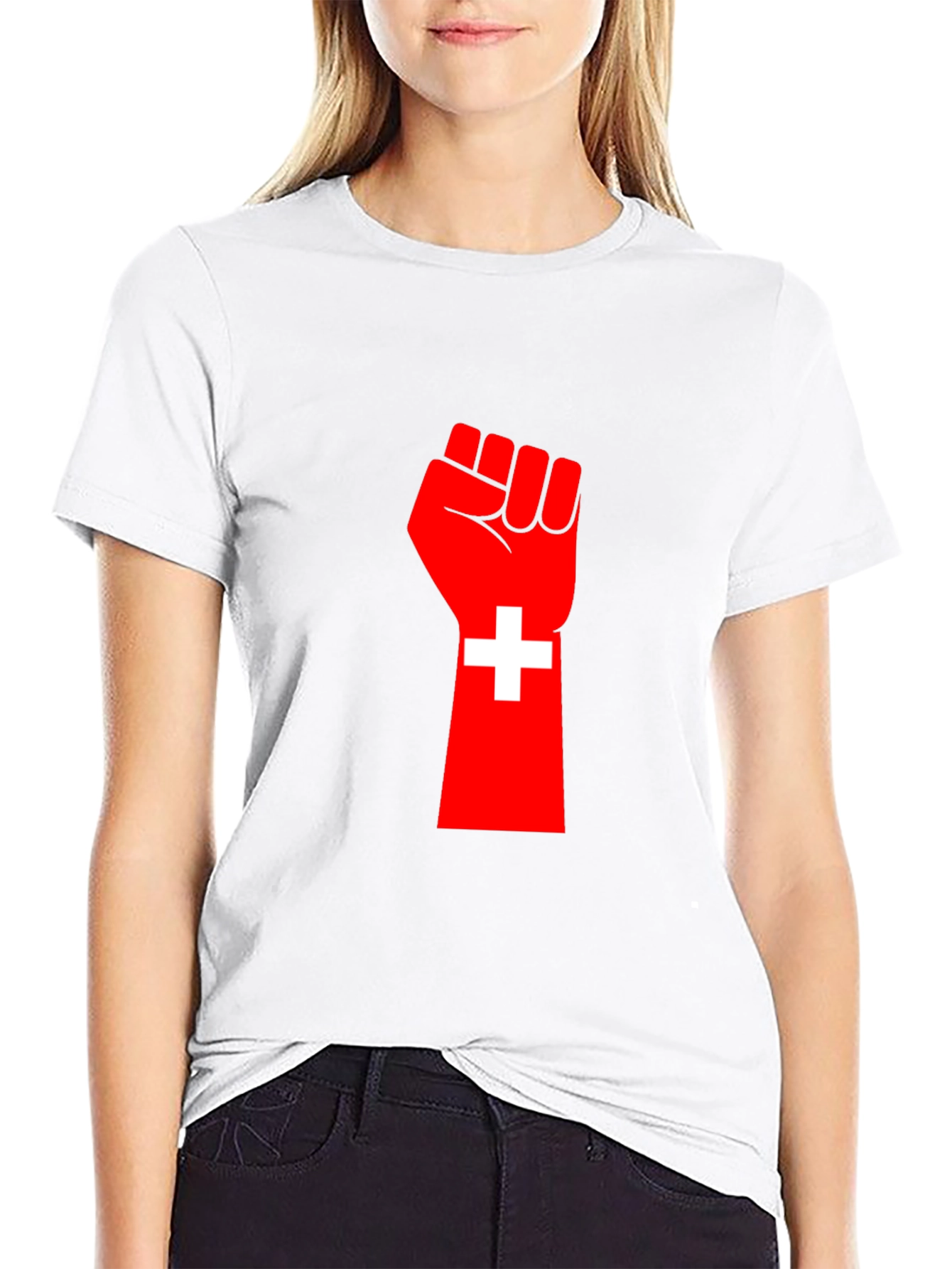 Red Fist Switzerland Flag Graphic Tee