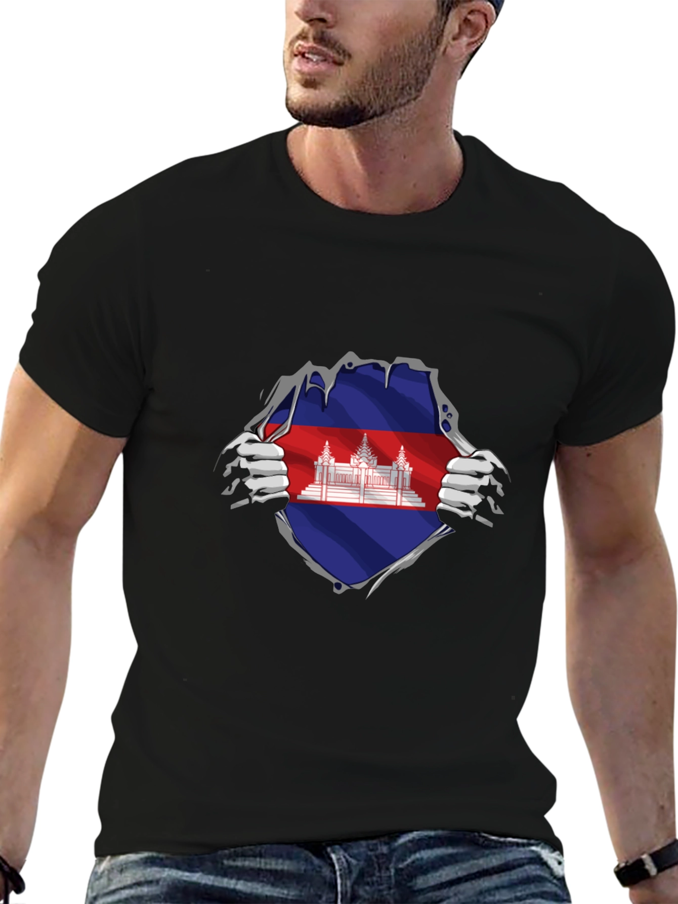 Cambodia Flag Ripped T-Shirt