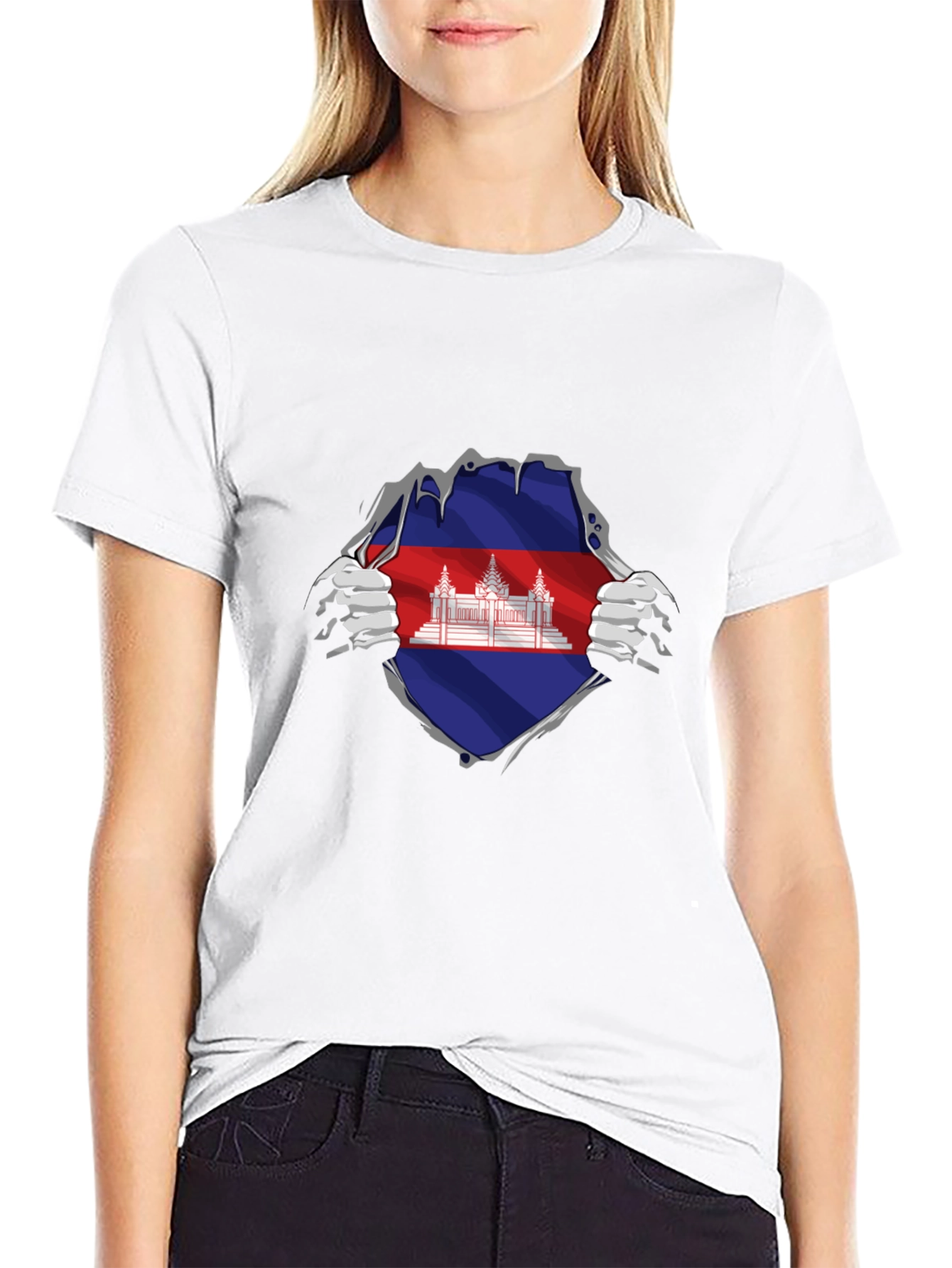 Cambodia Flag Ripped T-Shirt