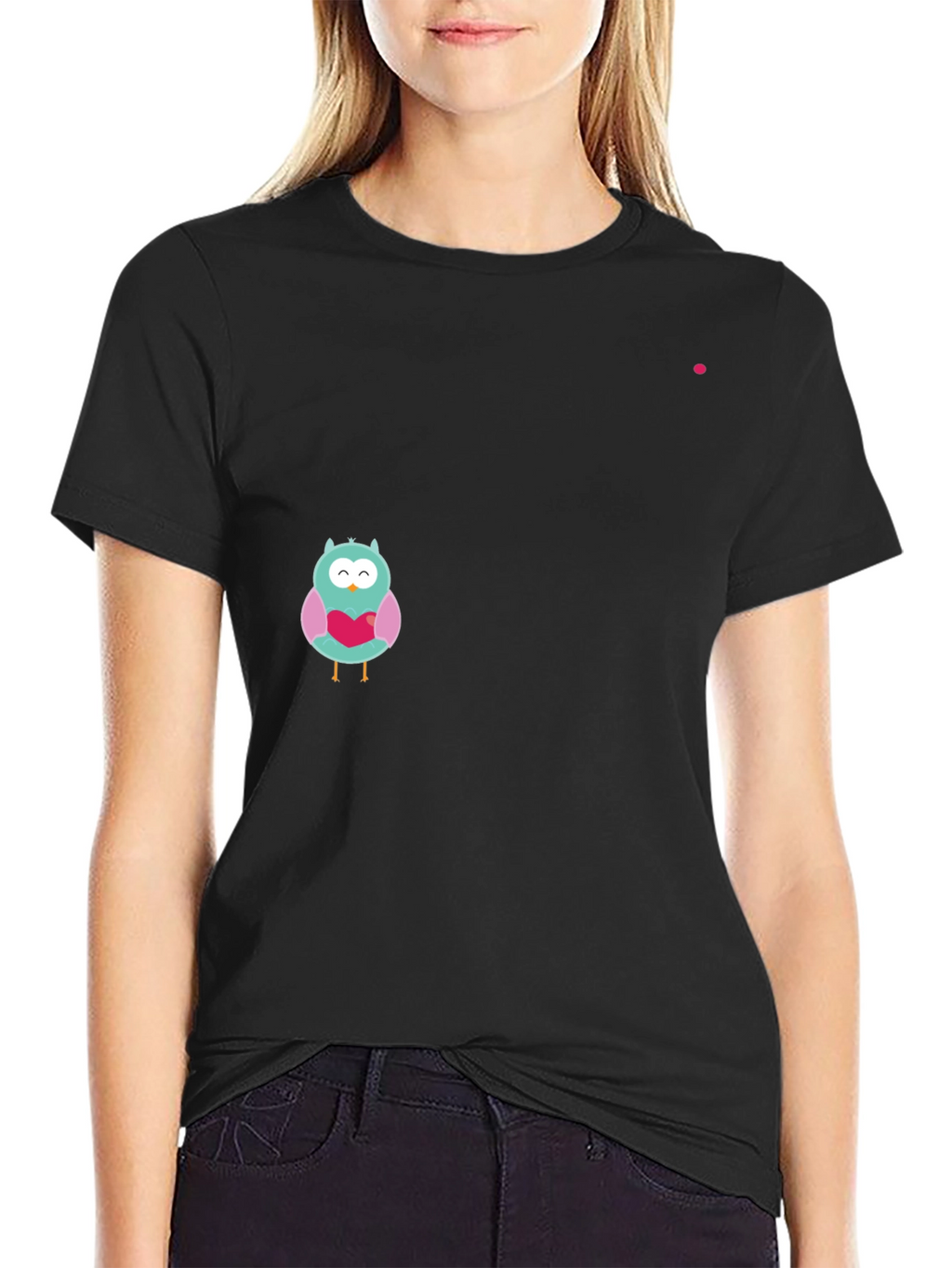 Owl With Heart Graphic Black T-Shirt