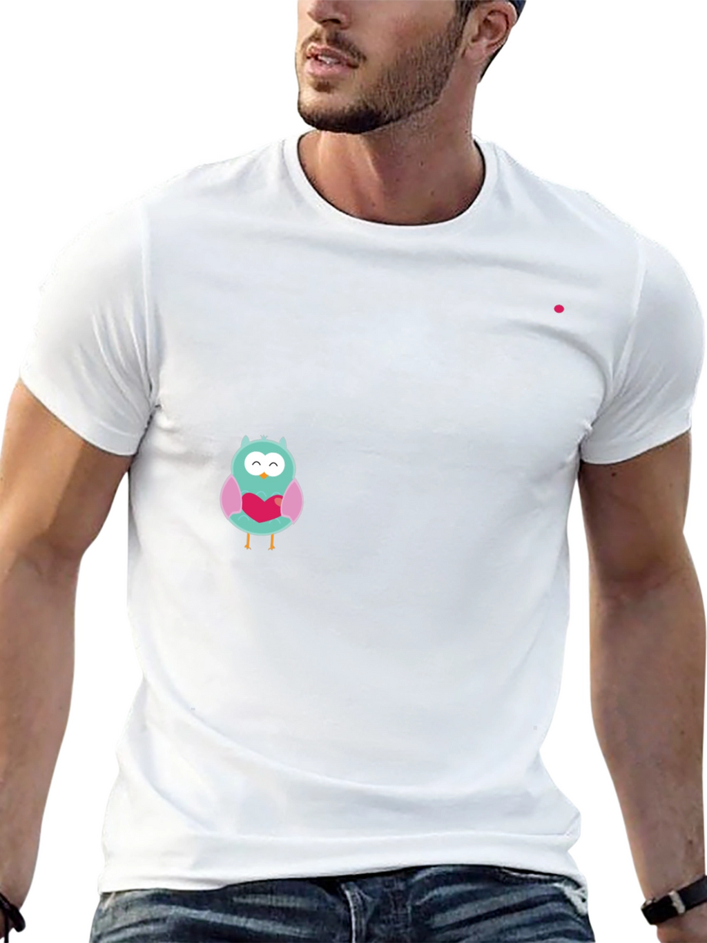 Owl With Heart Graphic Black T-Shirt