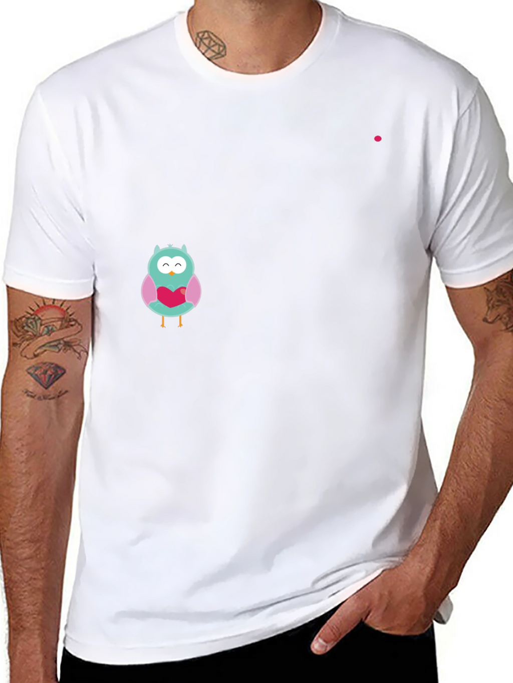 Owl With Heart Graphic Black T-Shirt