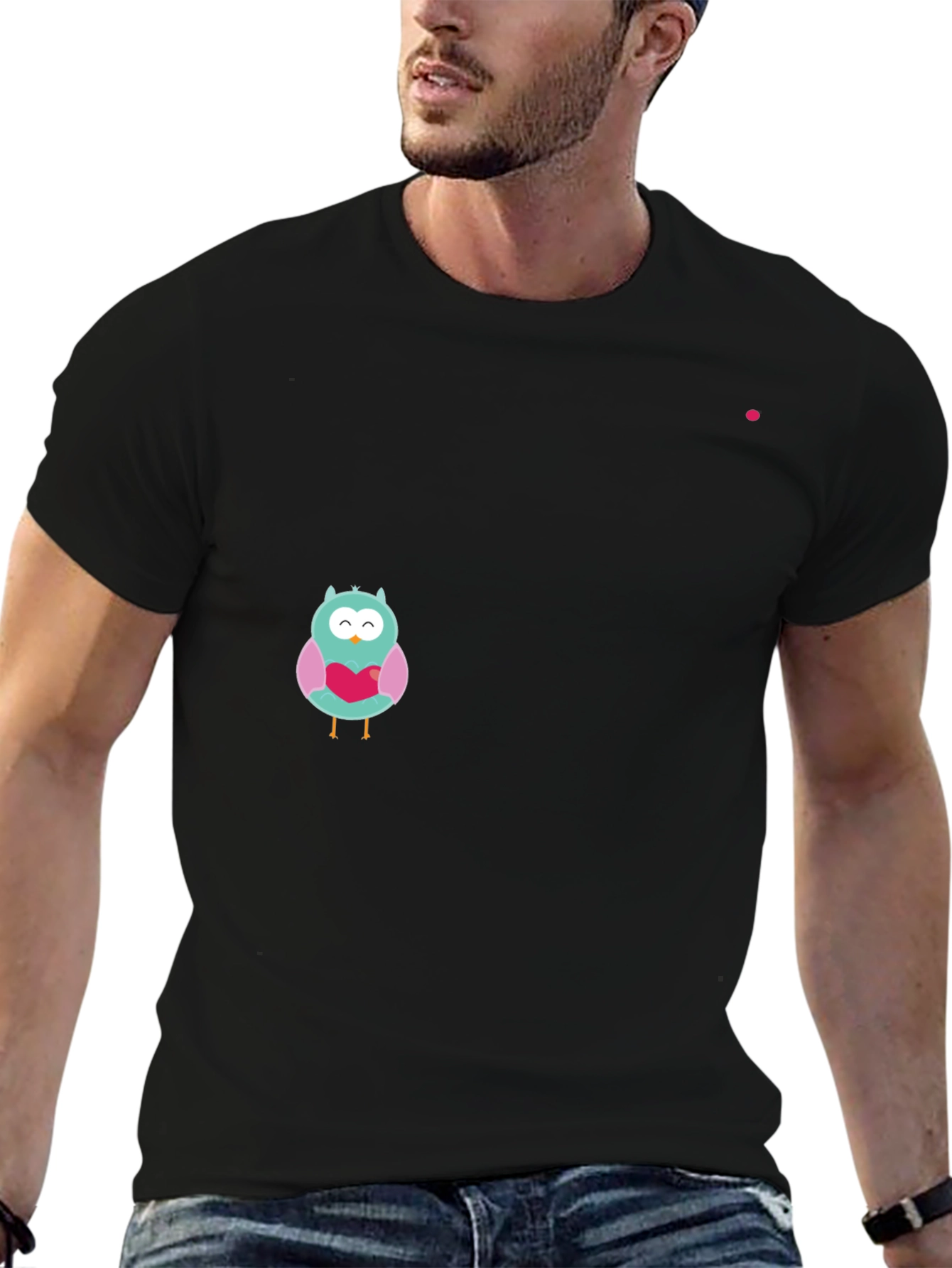 Owl With Heart Graphic Black T-Shirt
