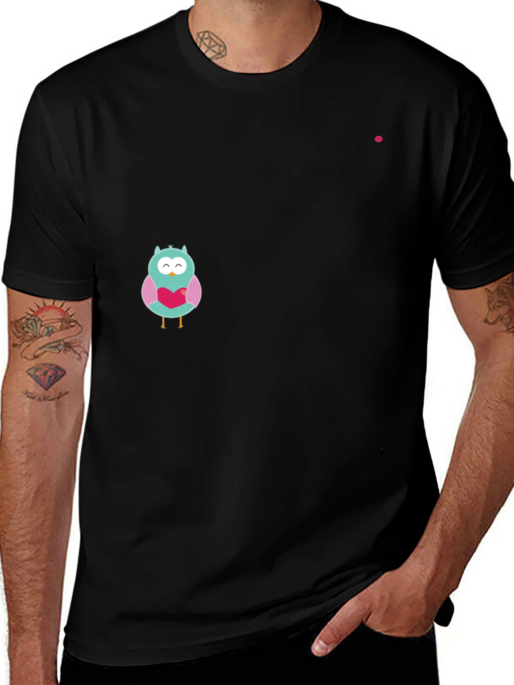 Owl With Heart Graphic Black T-Shirt