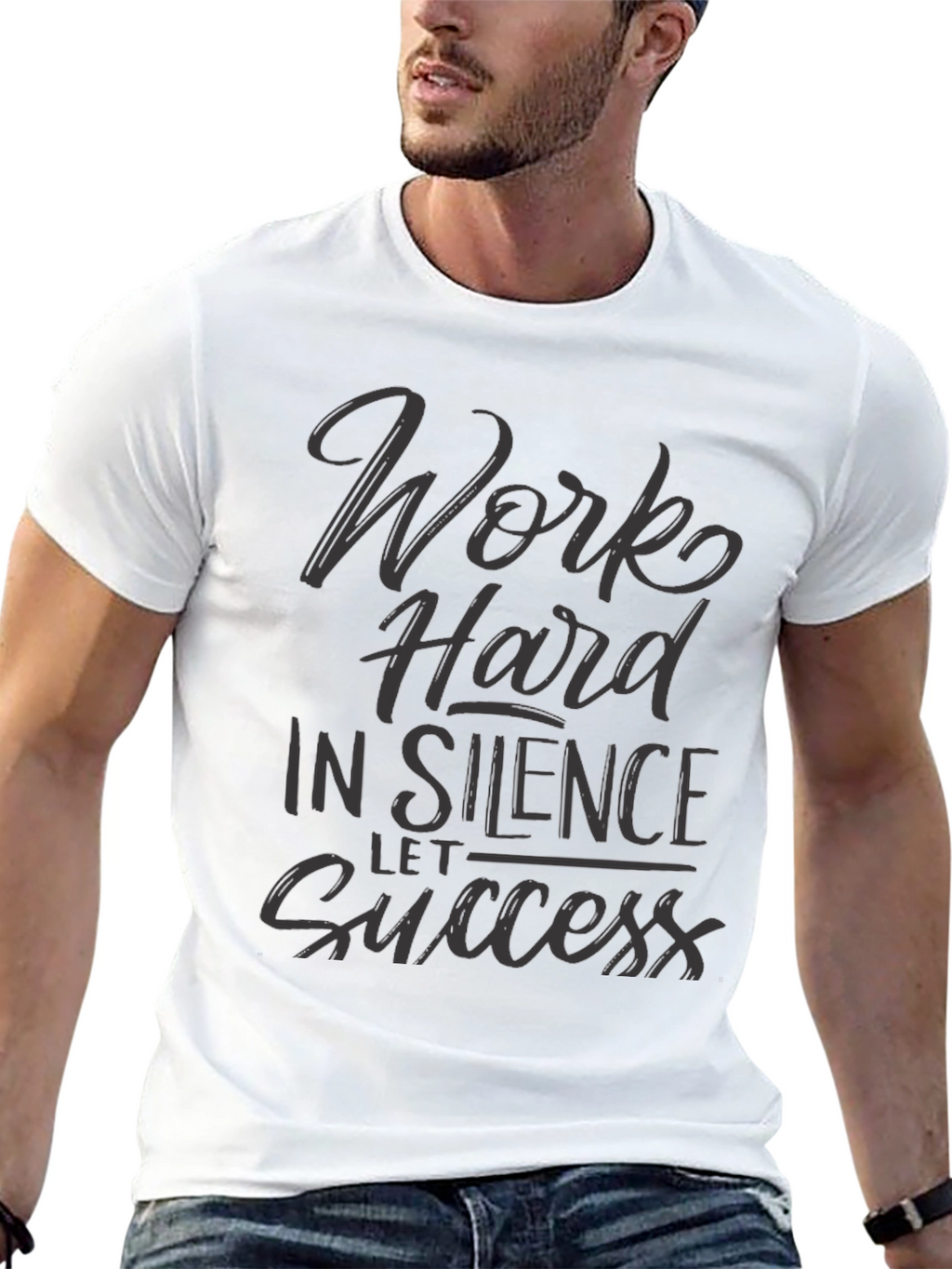 Work Hard in Silence Black Graphic Tee