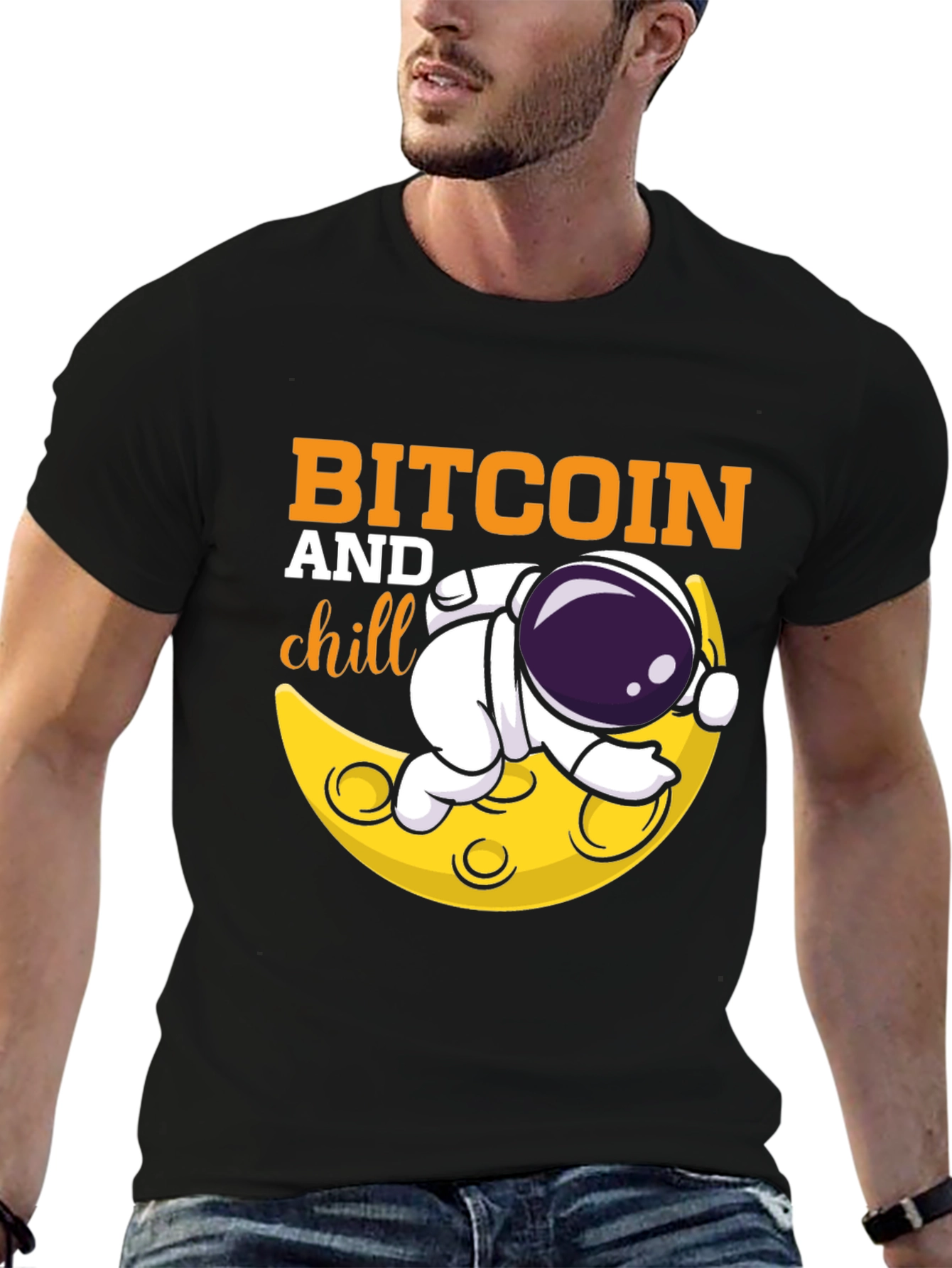 Bitcoin and Chill Graphic Tee - Astronaut Moon Design