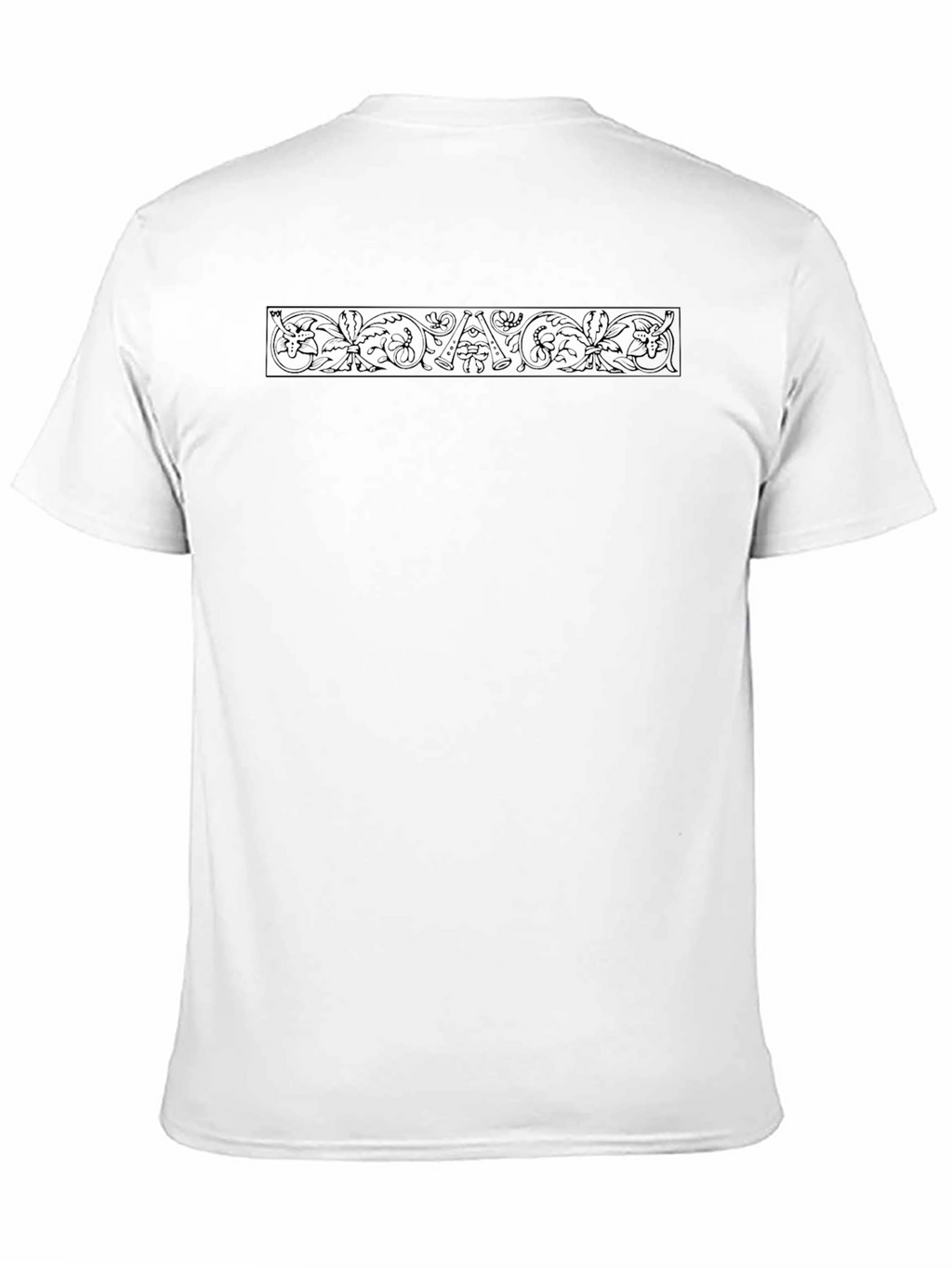 Elegant Black Crew Neck Tee with Ornamental Design