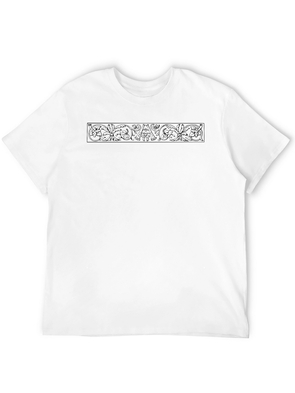 Elegant Black Crew Neck Tee with Ornamental Design