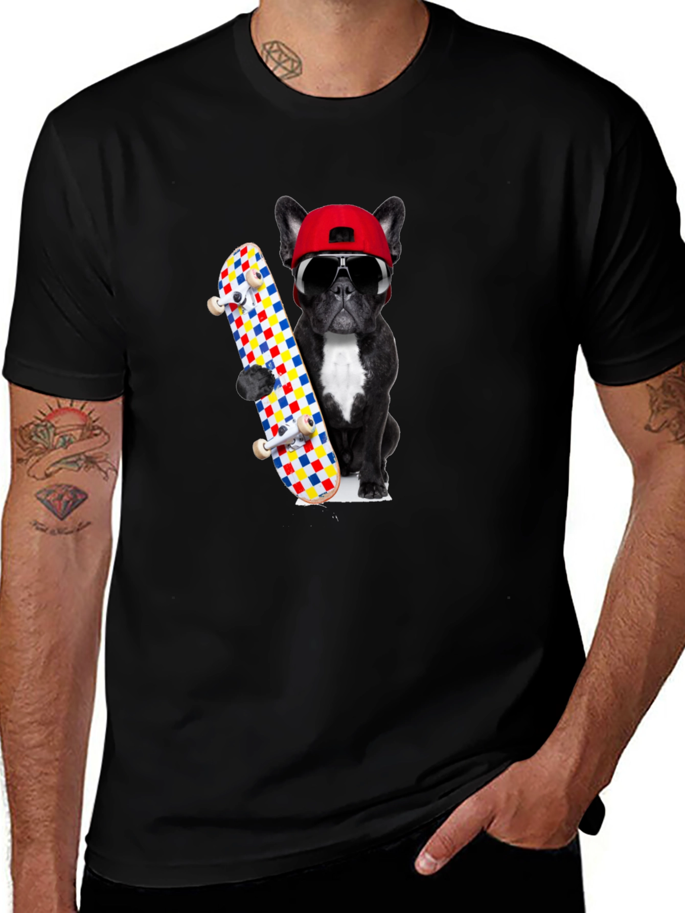 Cool Dog Skateboard Graphic Tee - Black