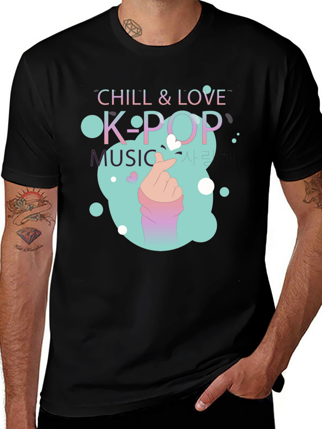 Chill & Love K-Pop Music Black T-Shirt