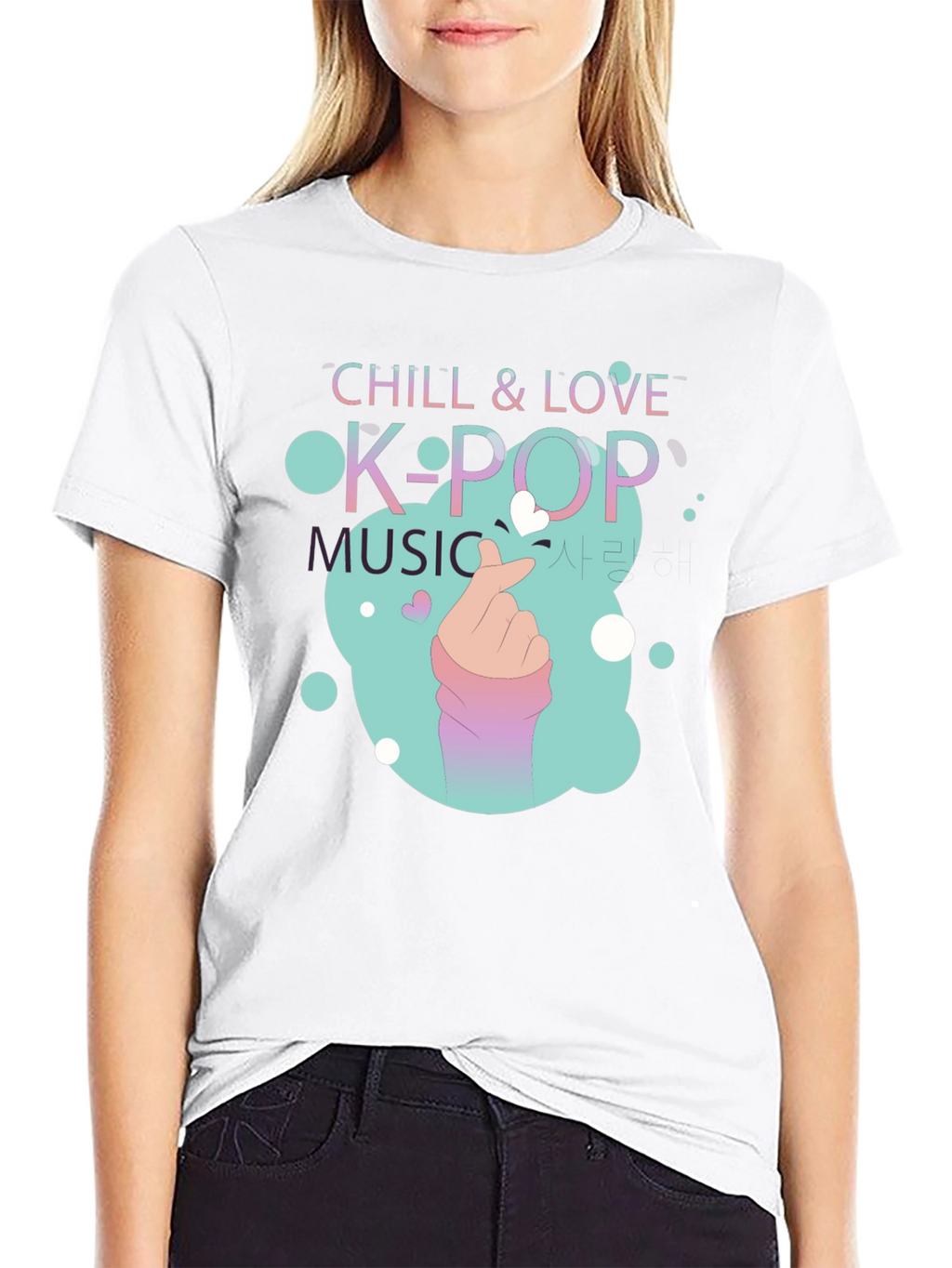 Chill & Love K-Pop Music Black T-Shirt