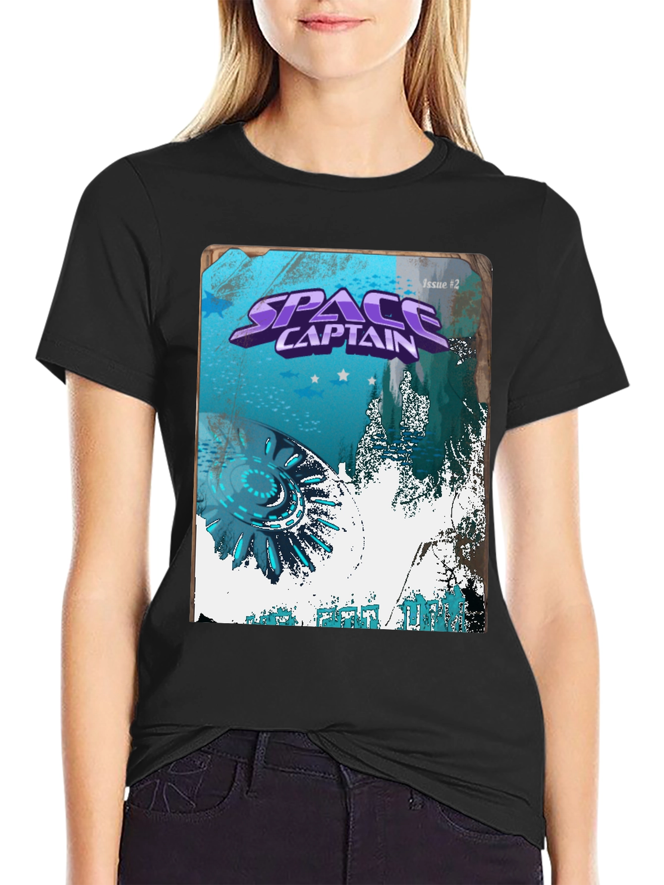 Space Captain Graphic Tee - Retro Sci-Fi Comic Book Design