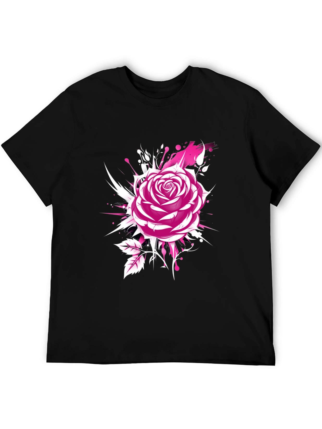 Rose Graphic Black T-Shirt - Trendy Floral Design