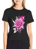 Rose Graphic Black T-Shirt - Trendy Floral Design