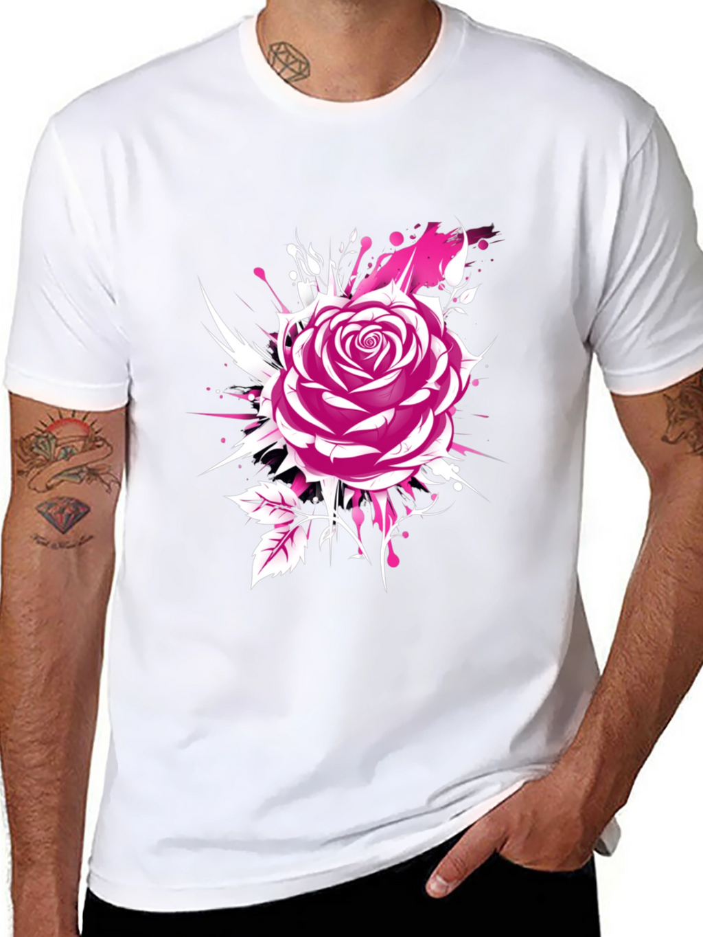 Rose Graphic Black T-Shirt - Trendy Floral Design